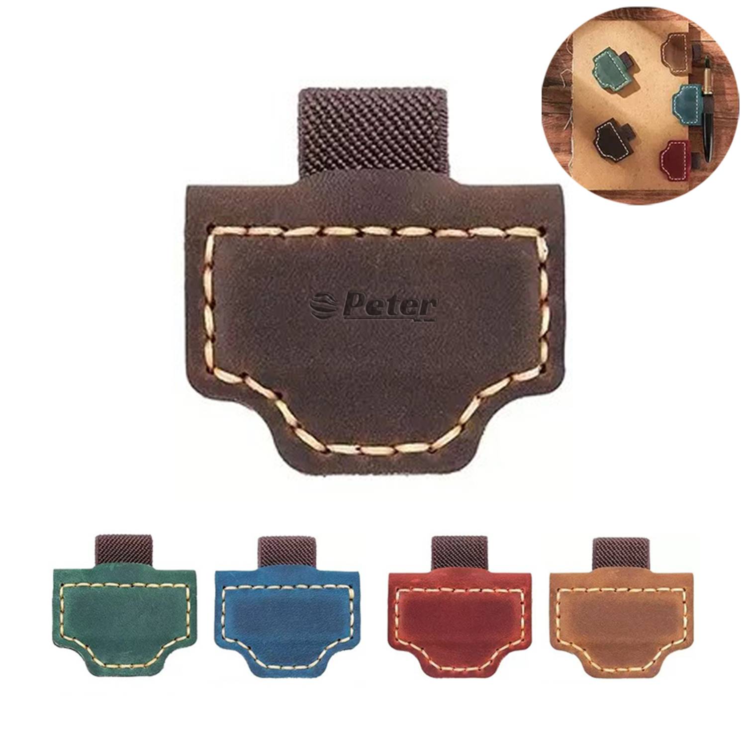 Genuine Leather Magnetic Bookmark w/ Pen Holder