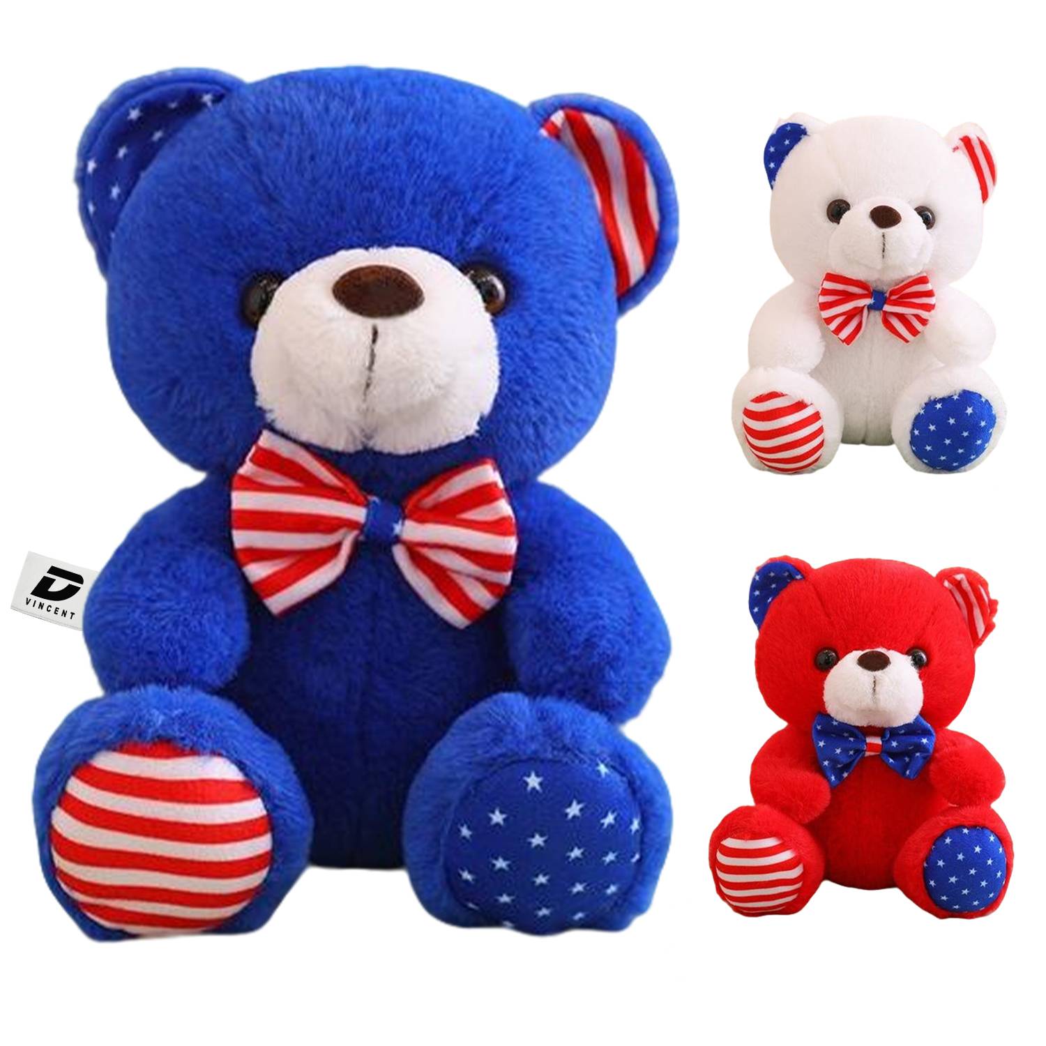 Plush Bow Patriotic Bear Doll