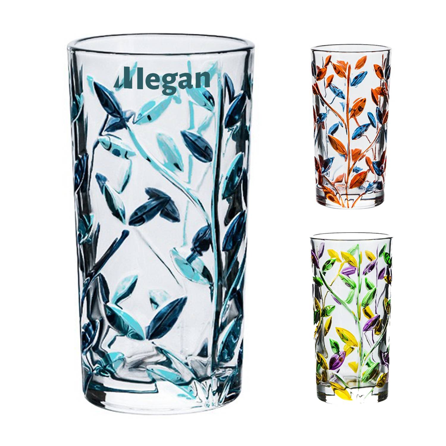 11oz Painted Leaf Pattern Glass Cup