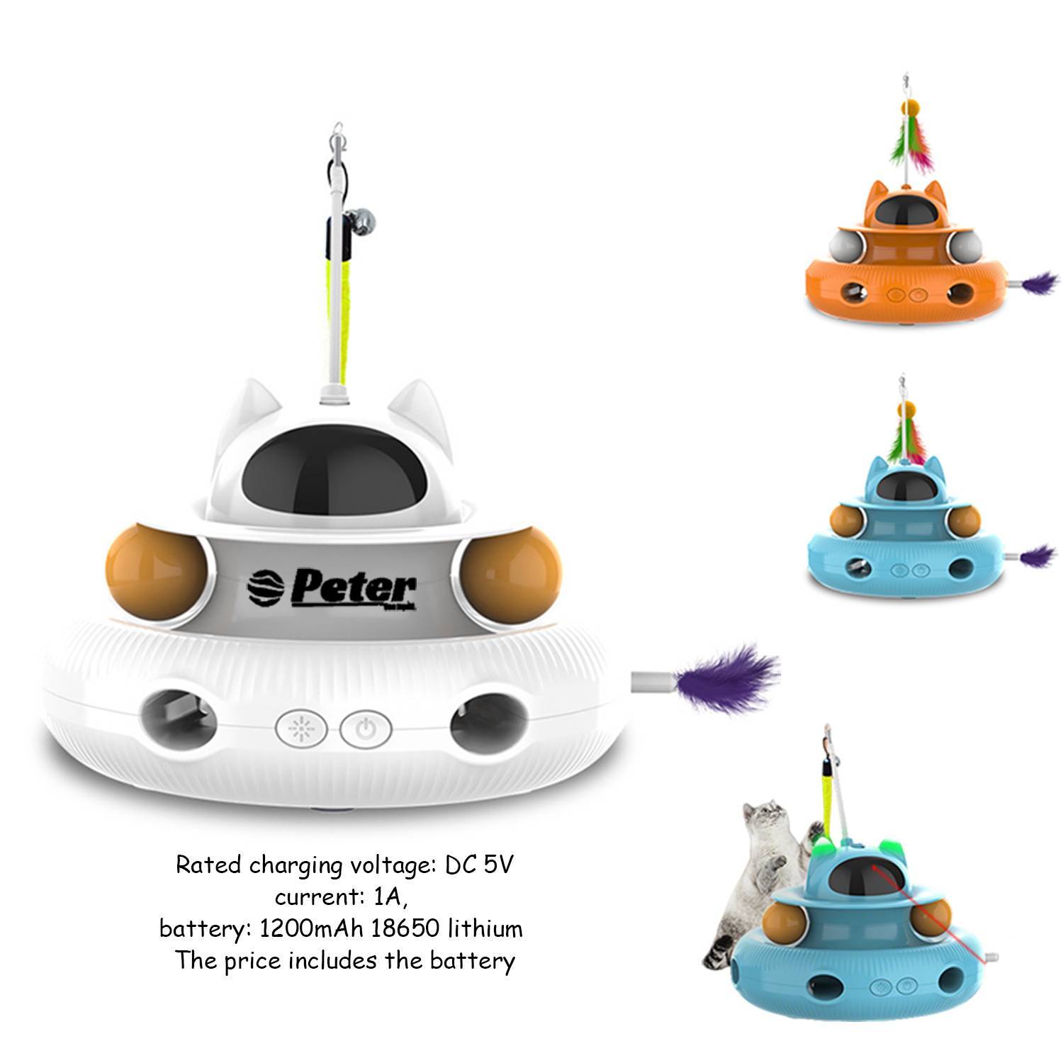 Indoor Interactive Cat Toy w/ Laser & Feather Wand