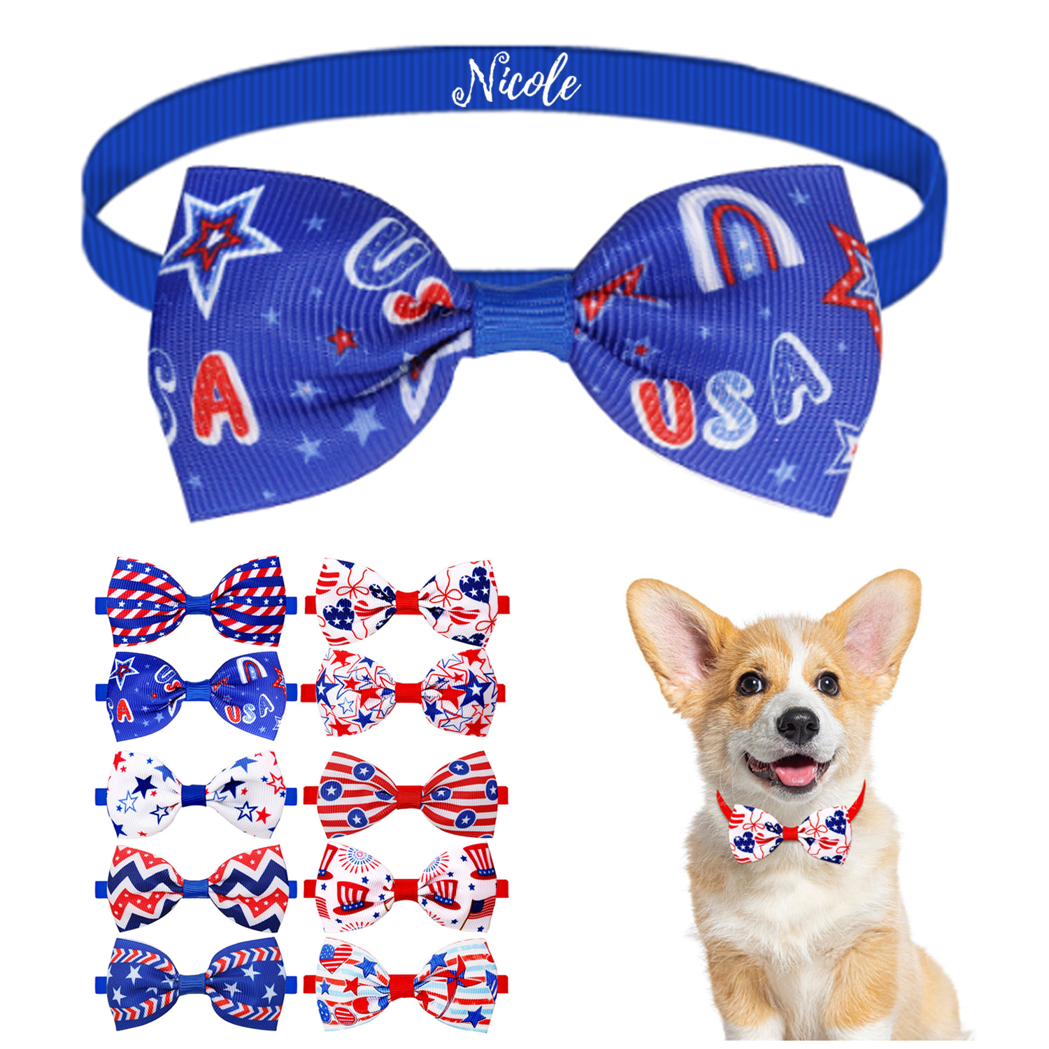 Adjustable Patriotic Ribbon Pet Bow Tie
