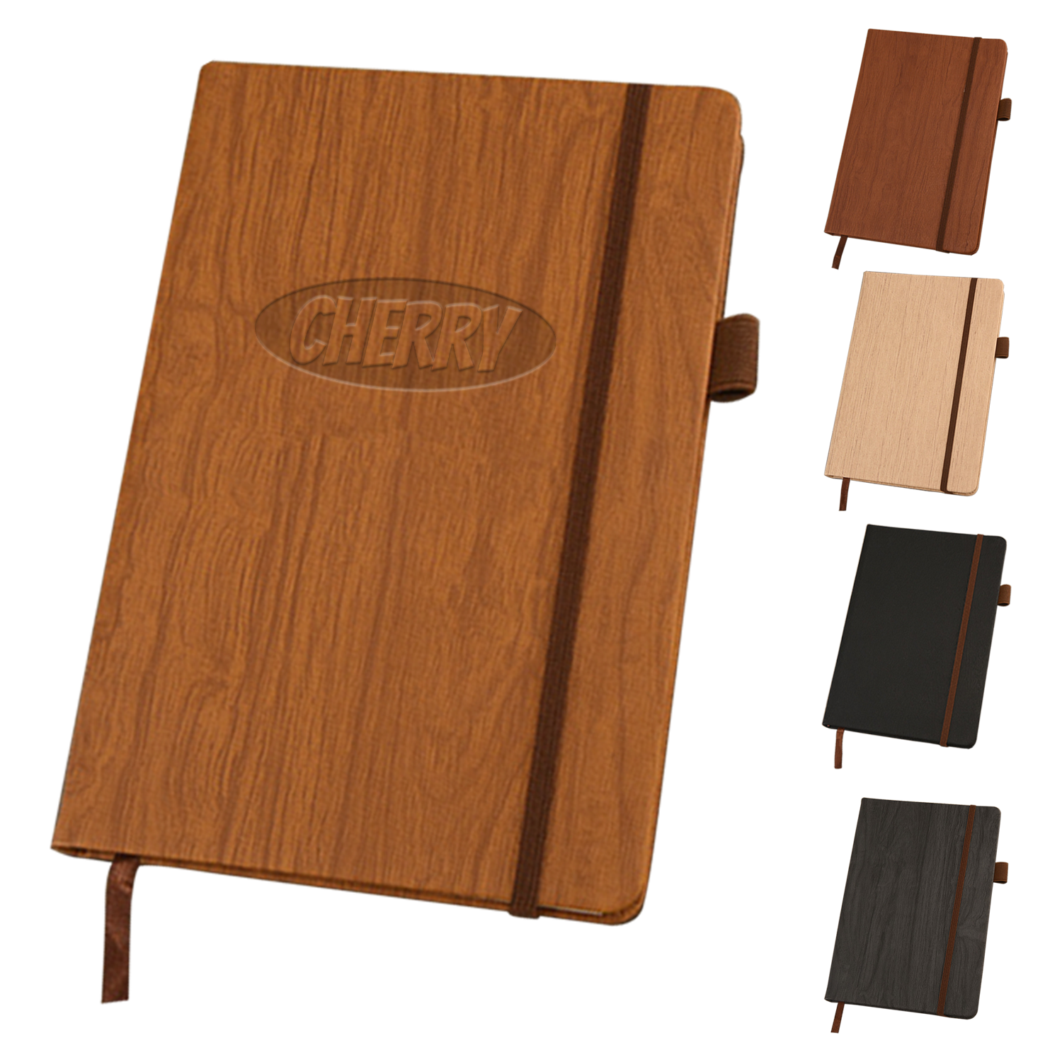 A5 PU Leather Wood Grain Notebook w/ Pen Holder