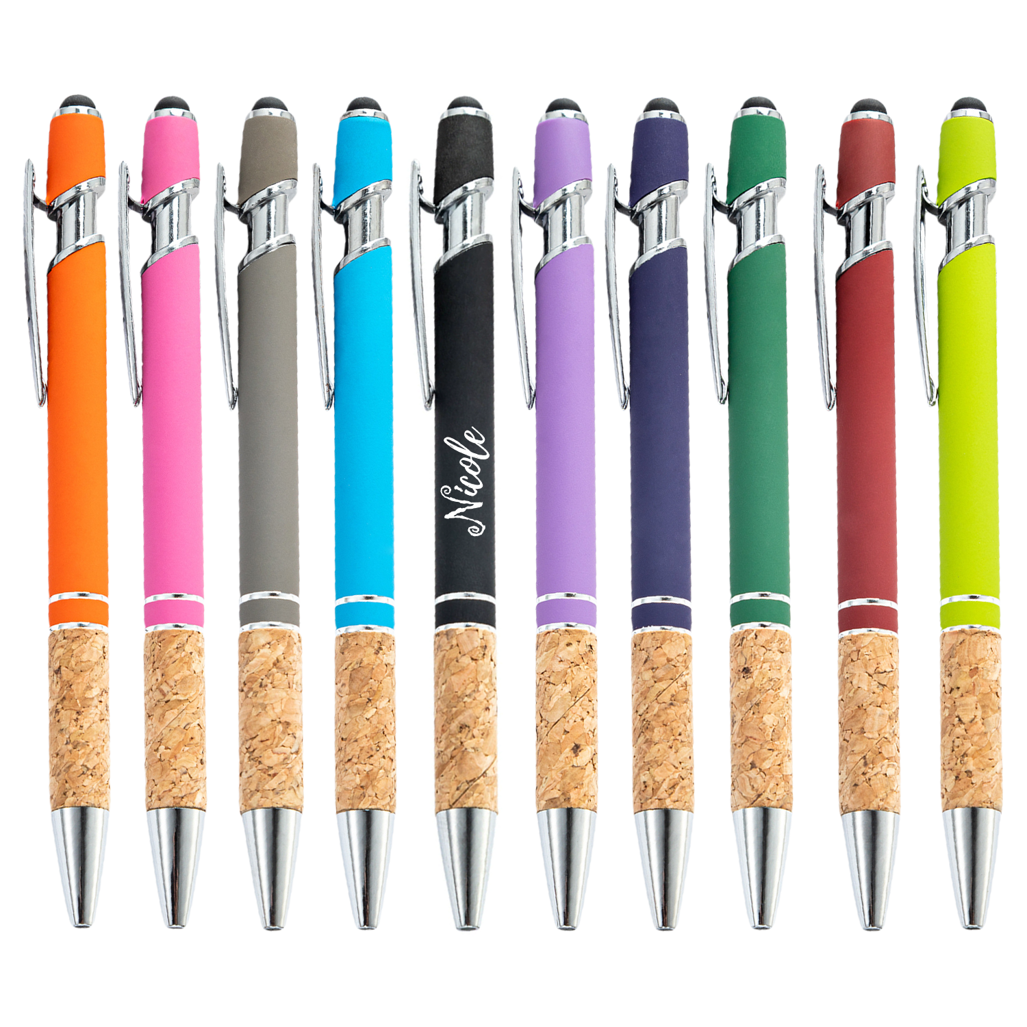 Metal Stylus Retractable Ballpoint Pen w/ Wood Grip