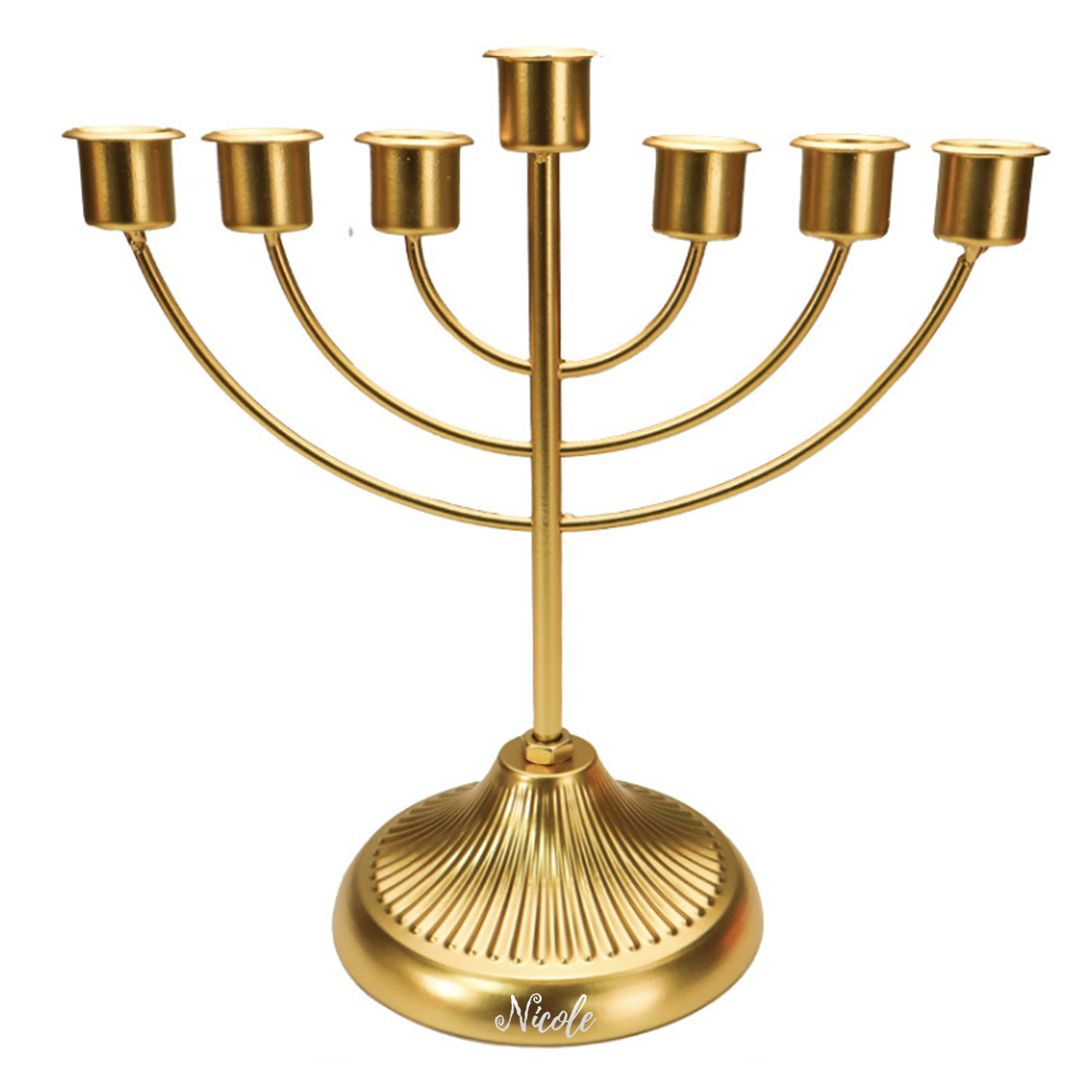 7 Branch Iron Gold Hanukkah Candlestick Candle Holder