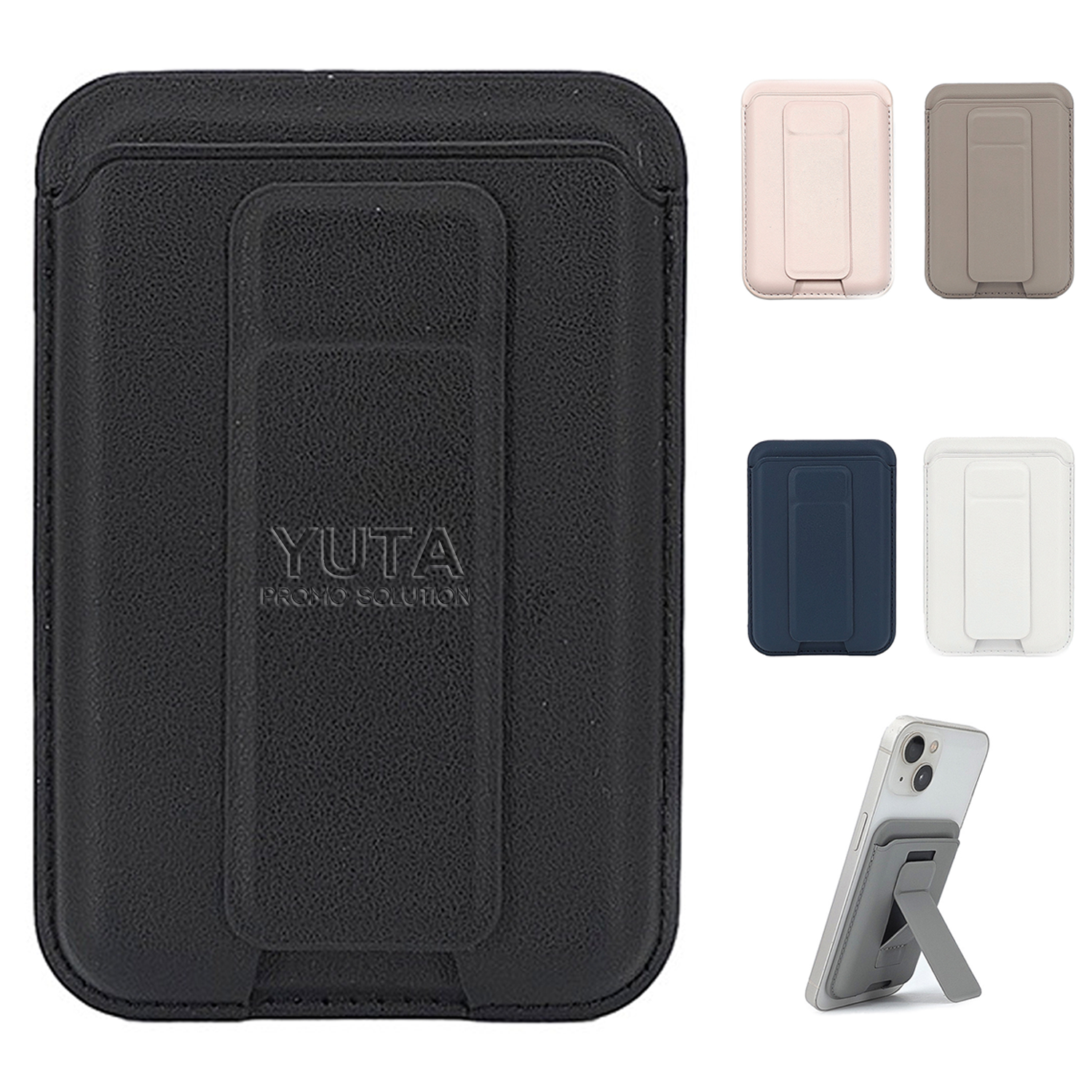 Adjustable Magnetic PU Leather Phone Stand w/ Card Holder