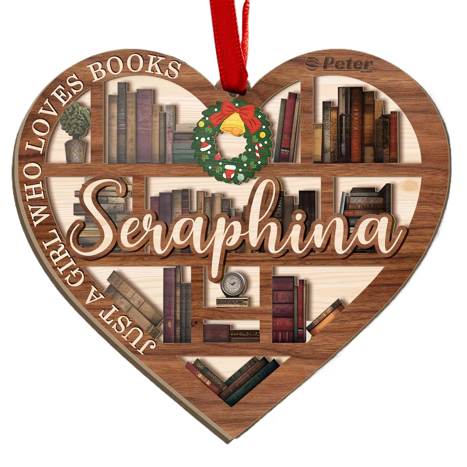 Wood Heart Shape Bookcase Design Christmas Hanging Ornament