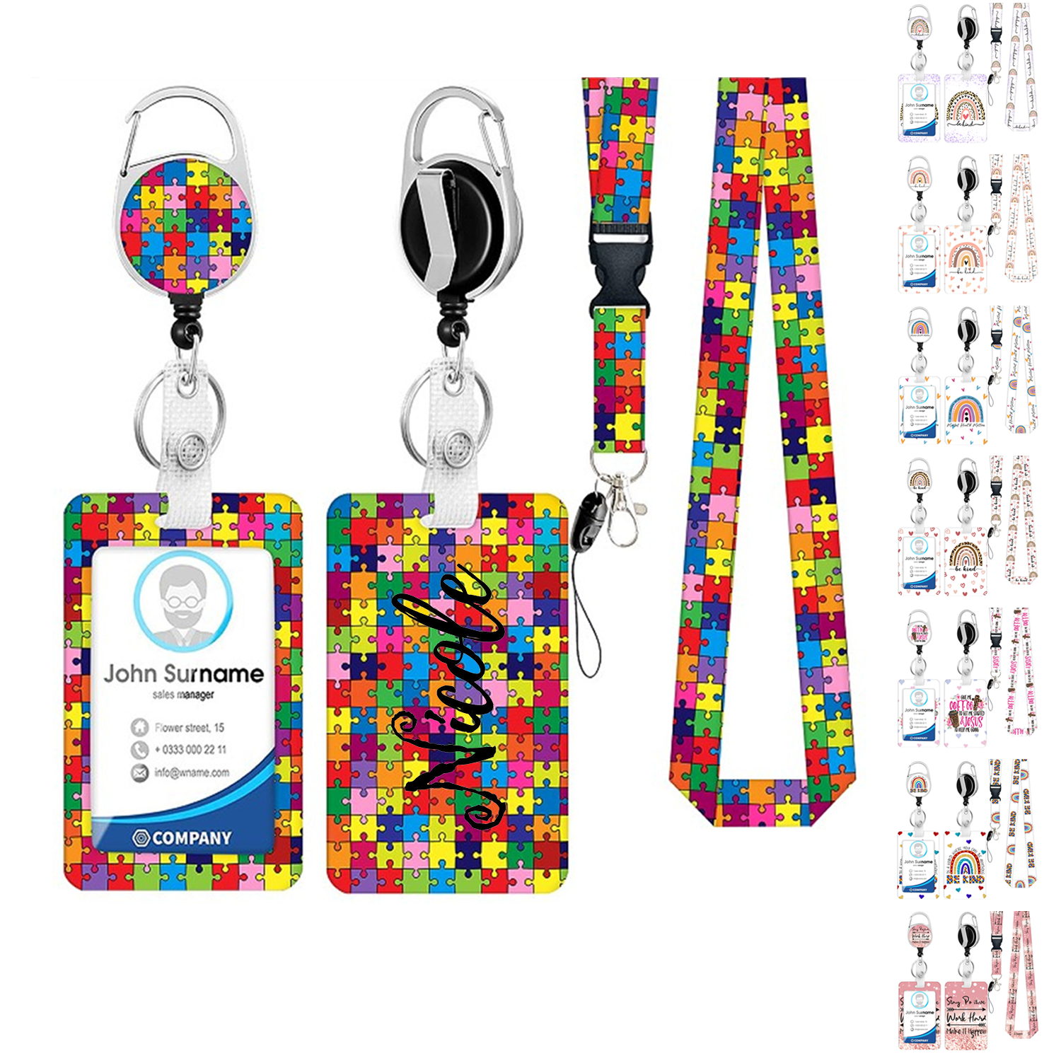 Zinc Alloy Lanyard ID Card Holder Detachable Carabiner Set