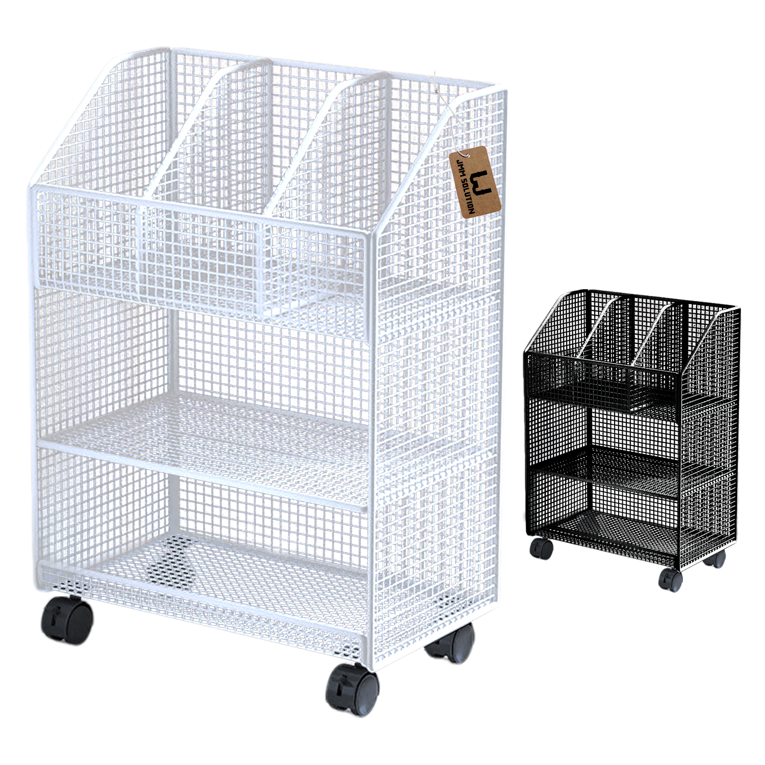 3 Tier Metal Rolling Book Storage Shelf