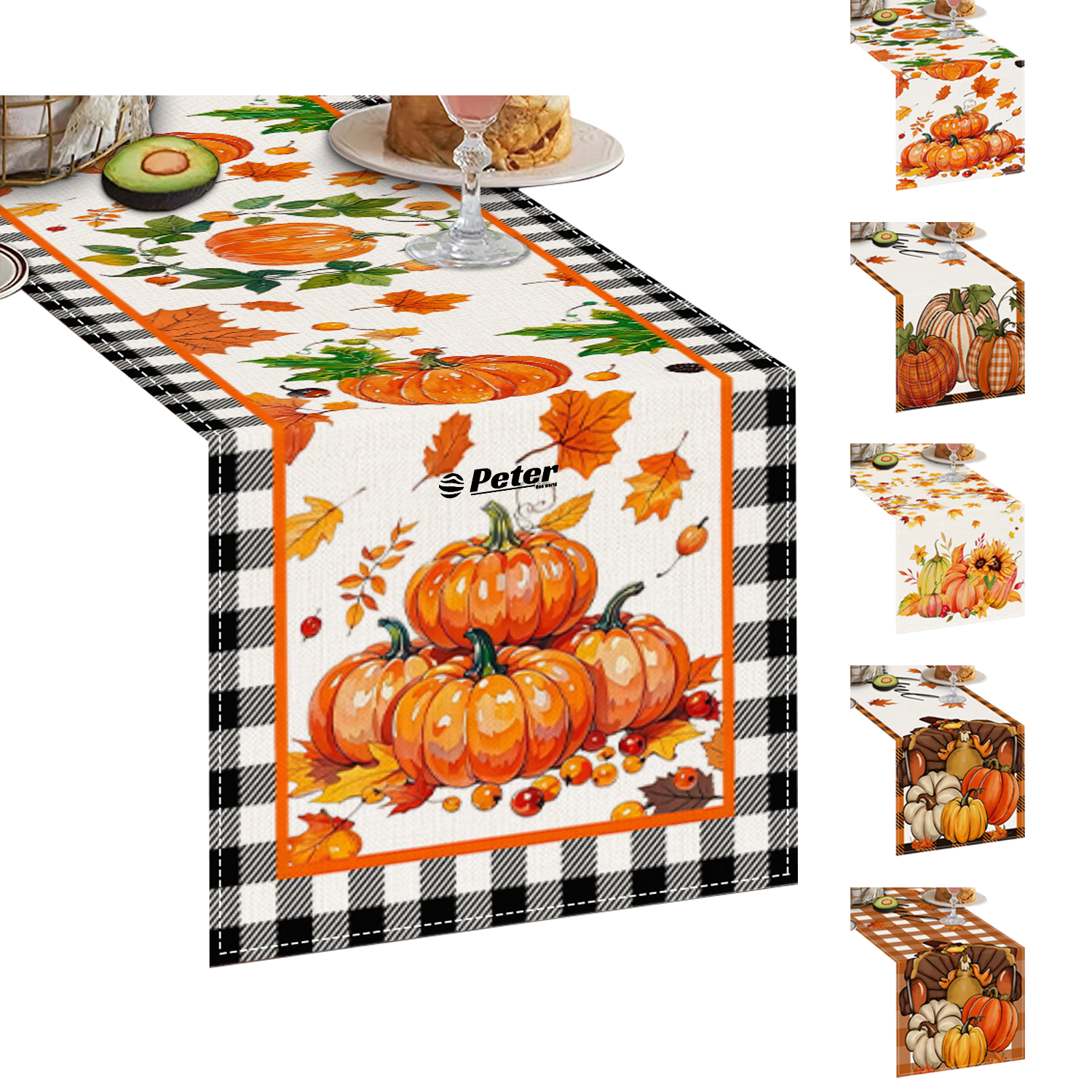 Pumpkin Print Linen Tablecloth
