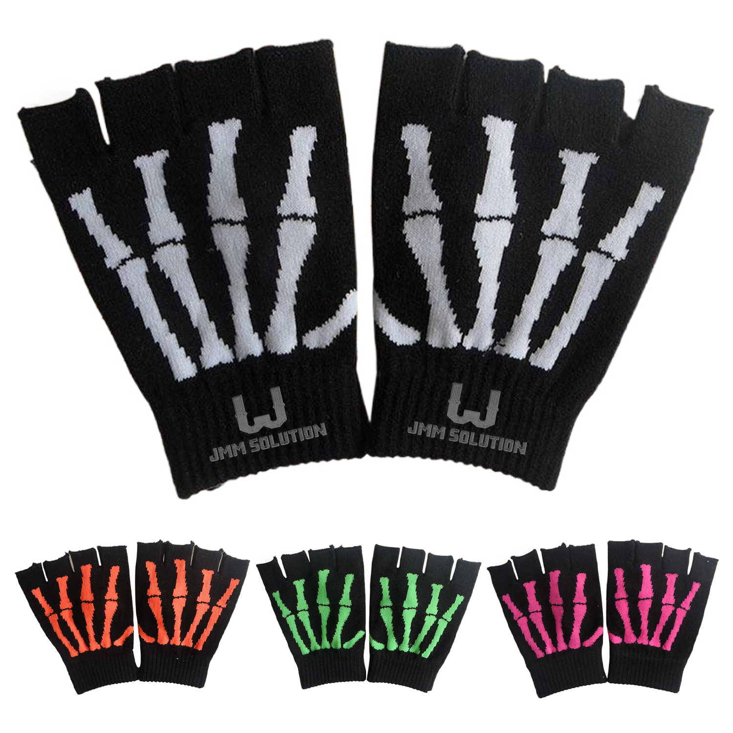 Skeleton Bone Knit Fingerless Gloves