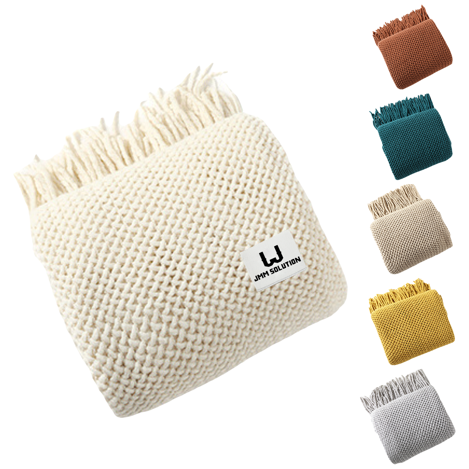 Knit Acrylic Blanket W/ Fringe