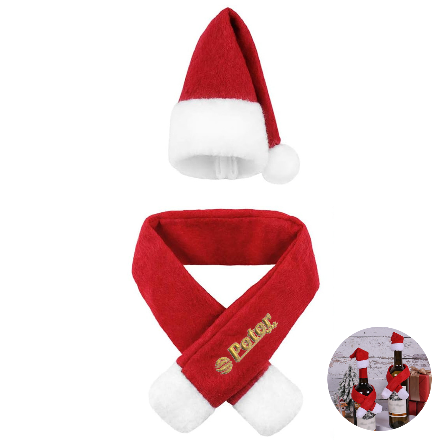 Christmas Scarf & Hat Nonwoven Wine Bottle Decoration
