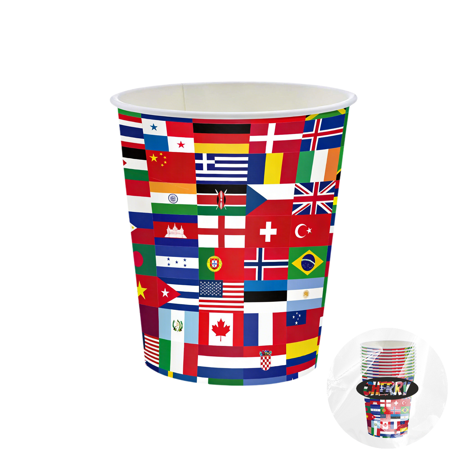 10 PCS 9oz International Flags Design Paper Cups