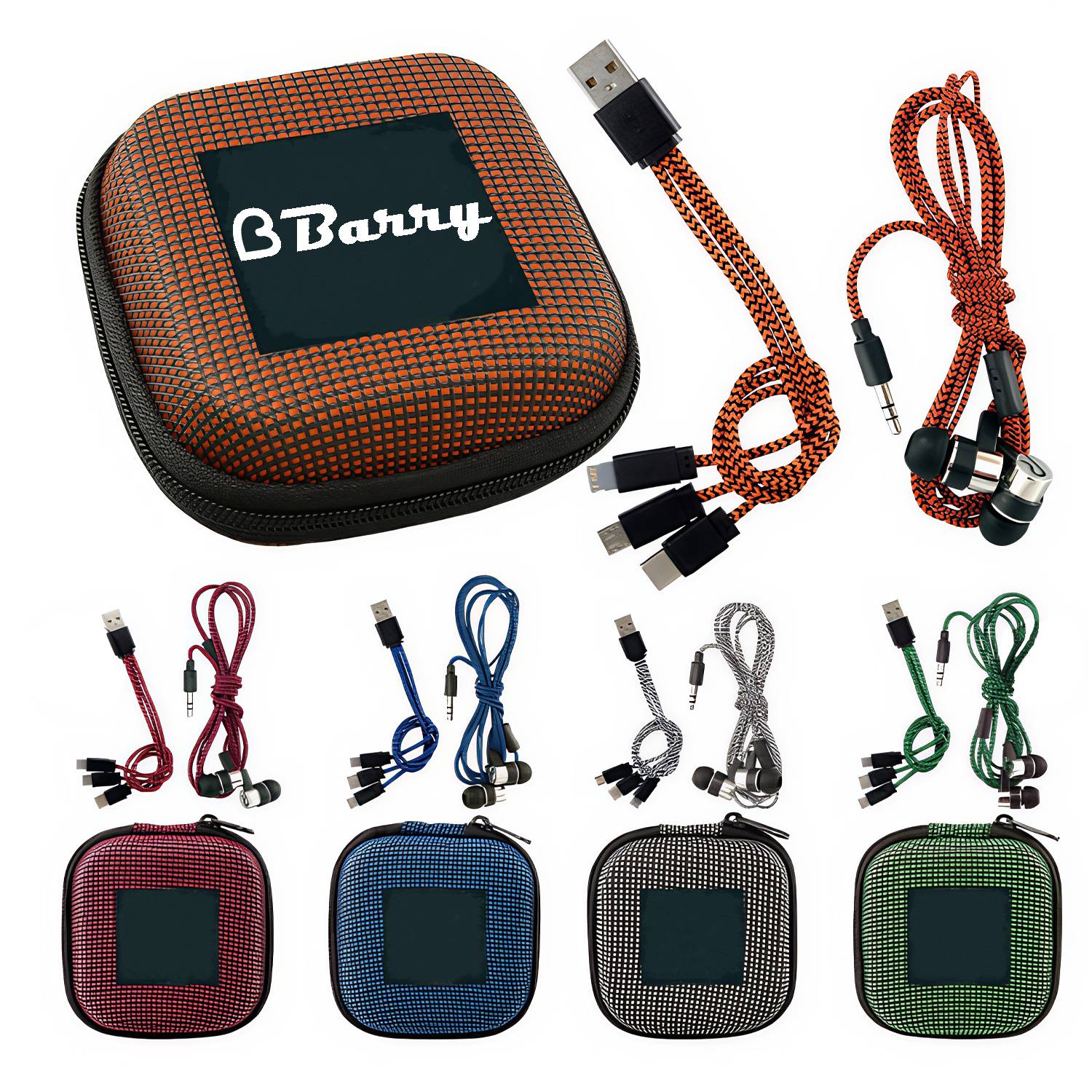 Charging Cable Wired Earbuds Kit w/ Case