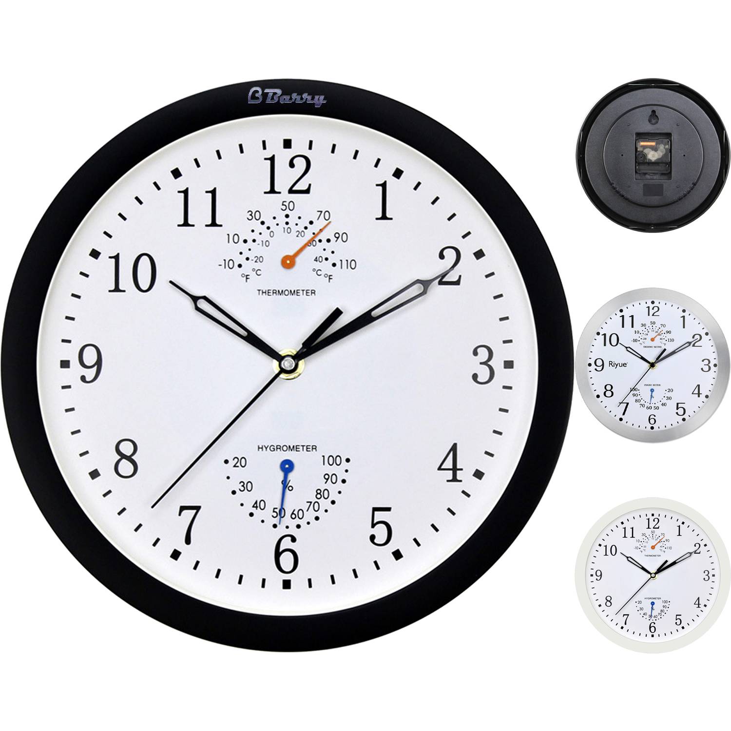 10 In Round Wall Clock with Temperature & Humidity