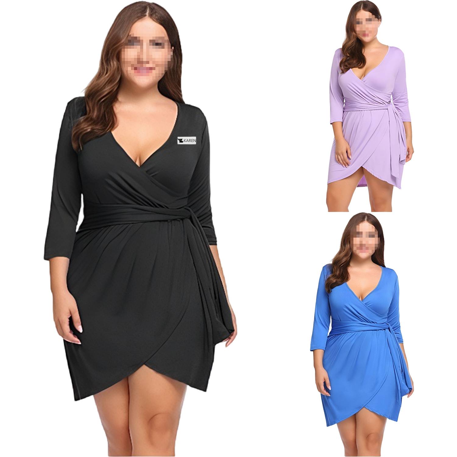 Solid Color V-Neck Casual Mini Dresses
