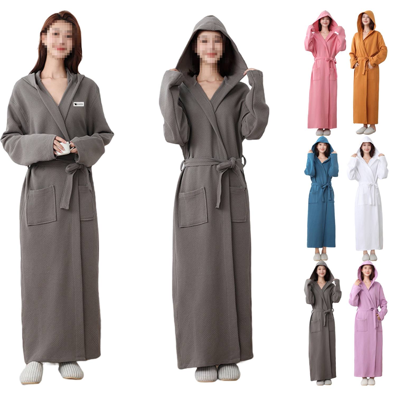 Women Hooded Cotton Bathrobe All-Season Long Robe - Image 4