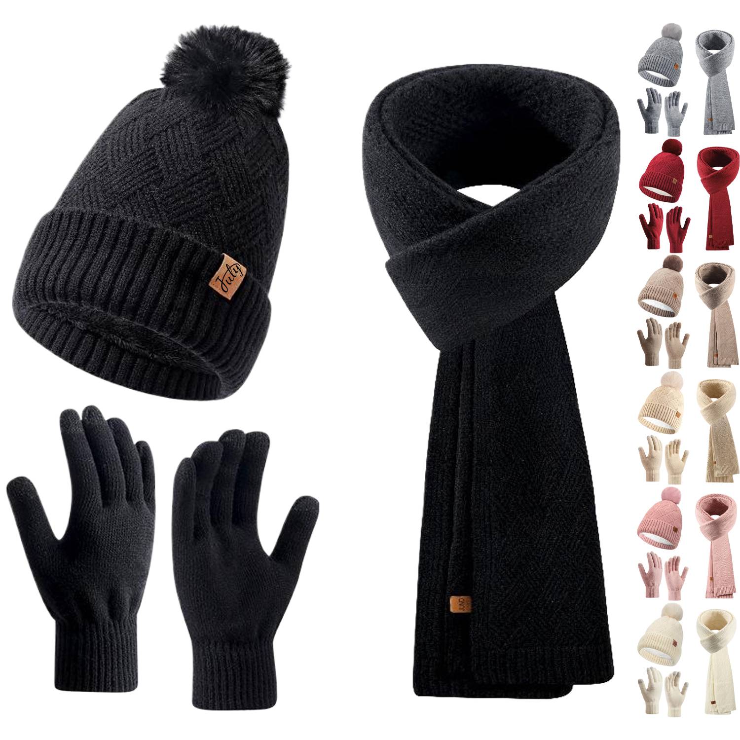 3 Pcs Winter Hat Scarf Gloves Knit Set