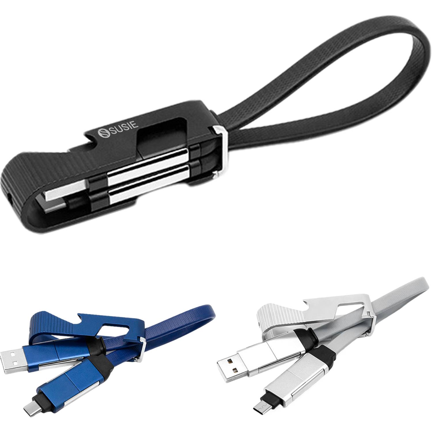 4 in 1 Bottle Opener Keychain w/ USB Cable