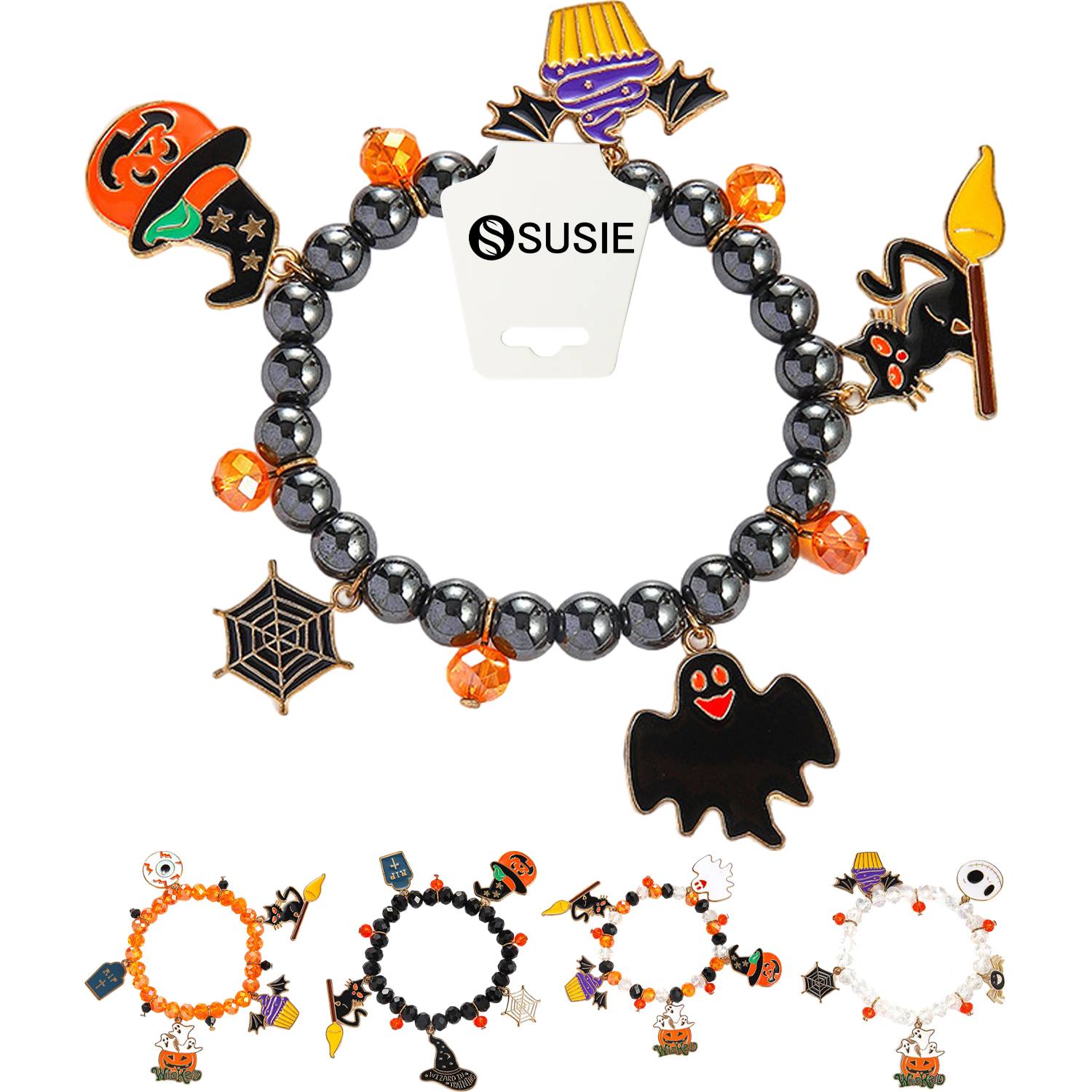 Halloween Pumpkin Ghost Bead Bracelet