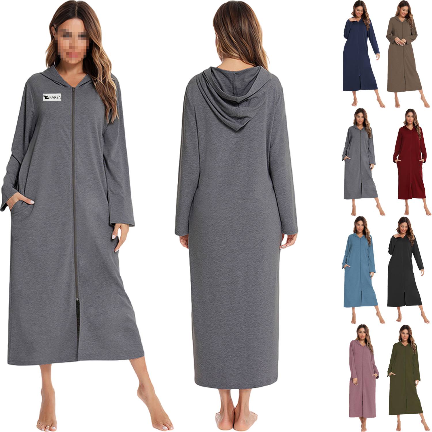 All-Season Long Zippered Housecoat Nightgown