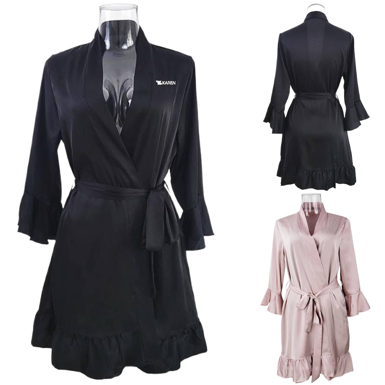 Women Polyester Flounced Hem Robe