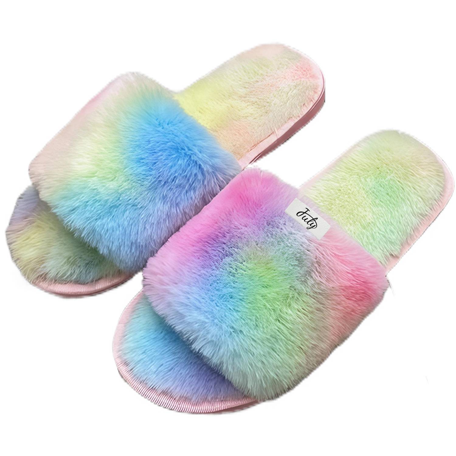 Soft Sole Anti-Slip Rainbow Plush Home Slippers