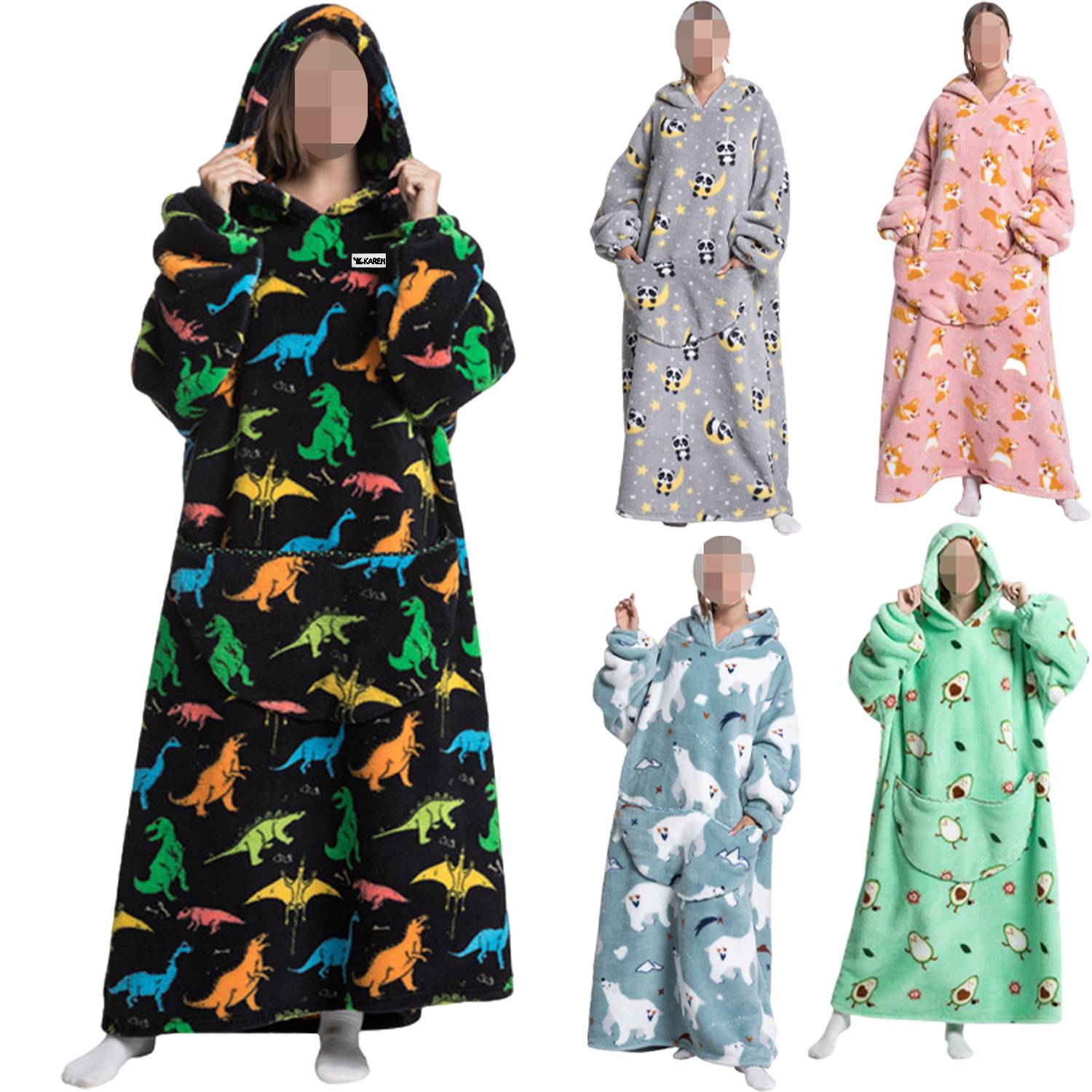 Oversized Cartoon Print Blanket Hoodie