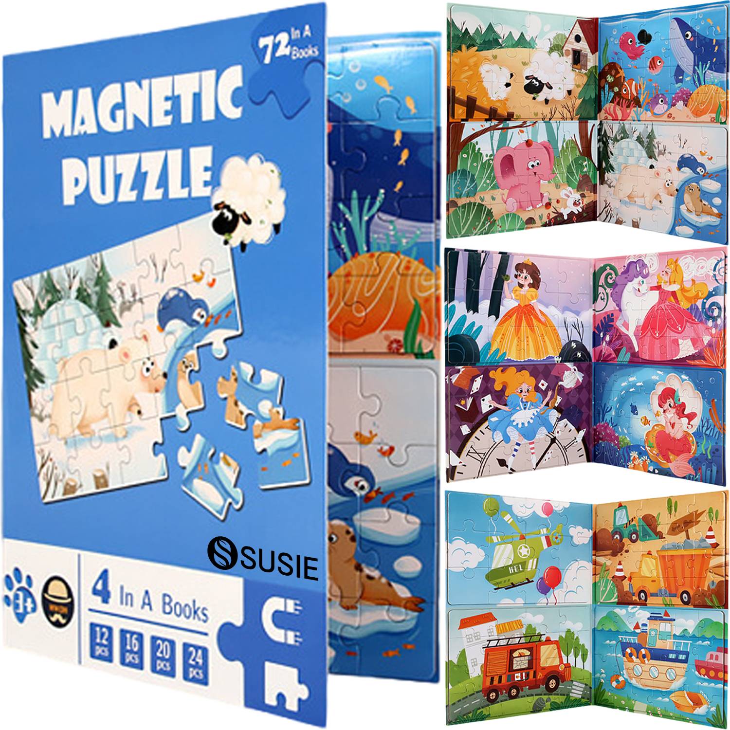 4 in 1 Kids Magnetic Book-Style Puzzle