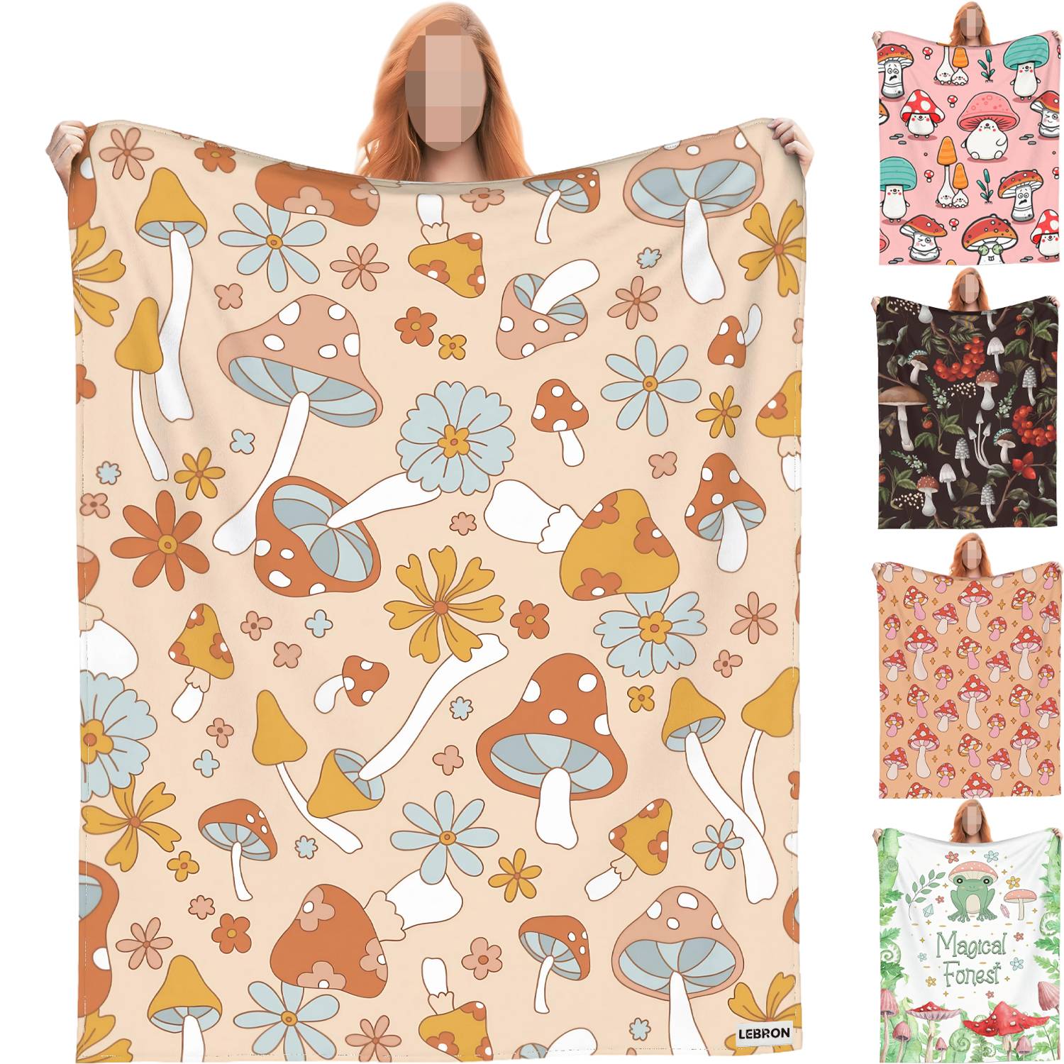 Mushroom Print Fleece Blanket