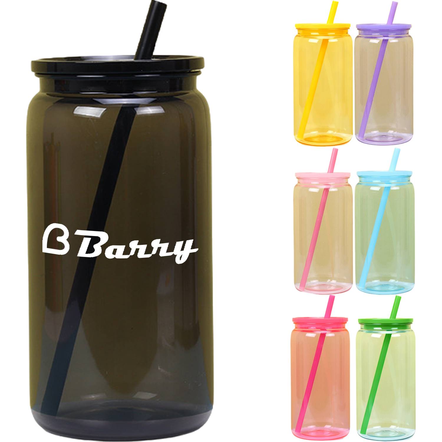 16oz Clear Mason Jars w/Straw