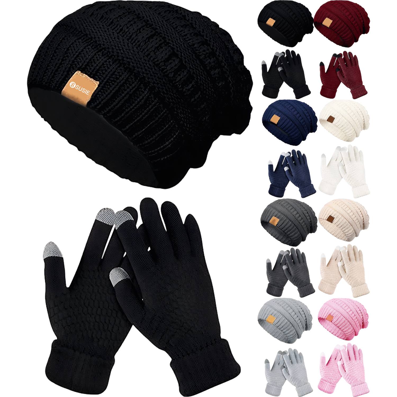 Winter Warm Knit Hat & Gloves Set