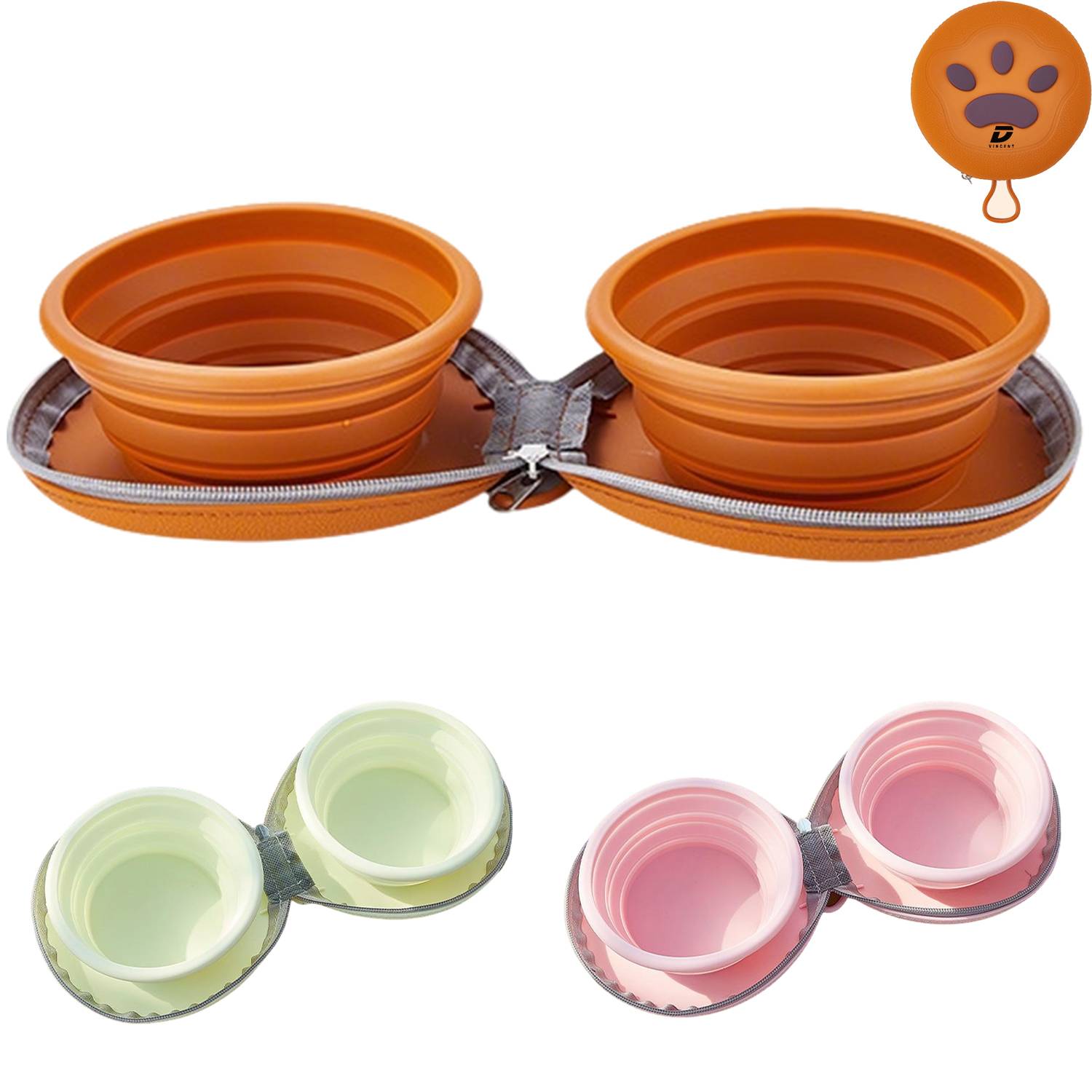 Silicone Pet Collapsible Double Bowl