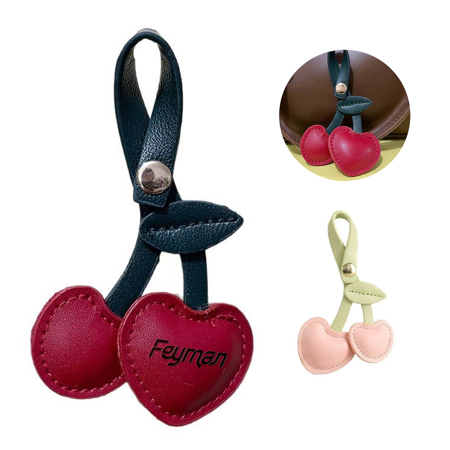 PU Leather Cherry Pendant Decoration Keychain