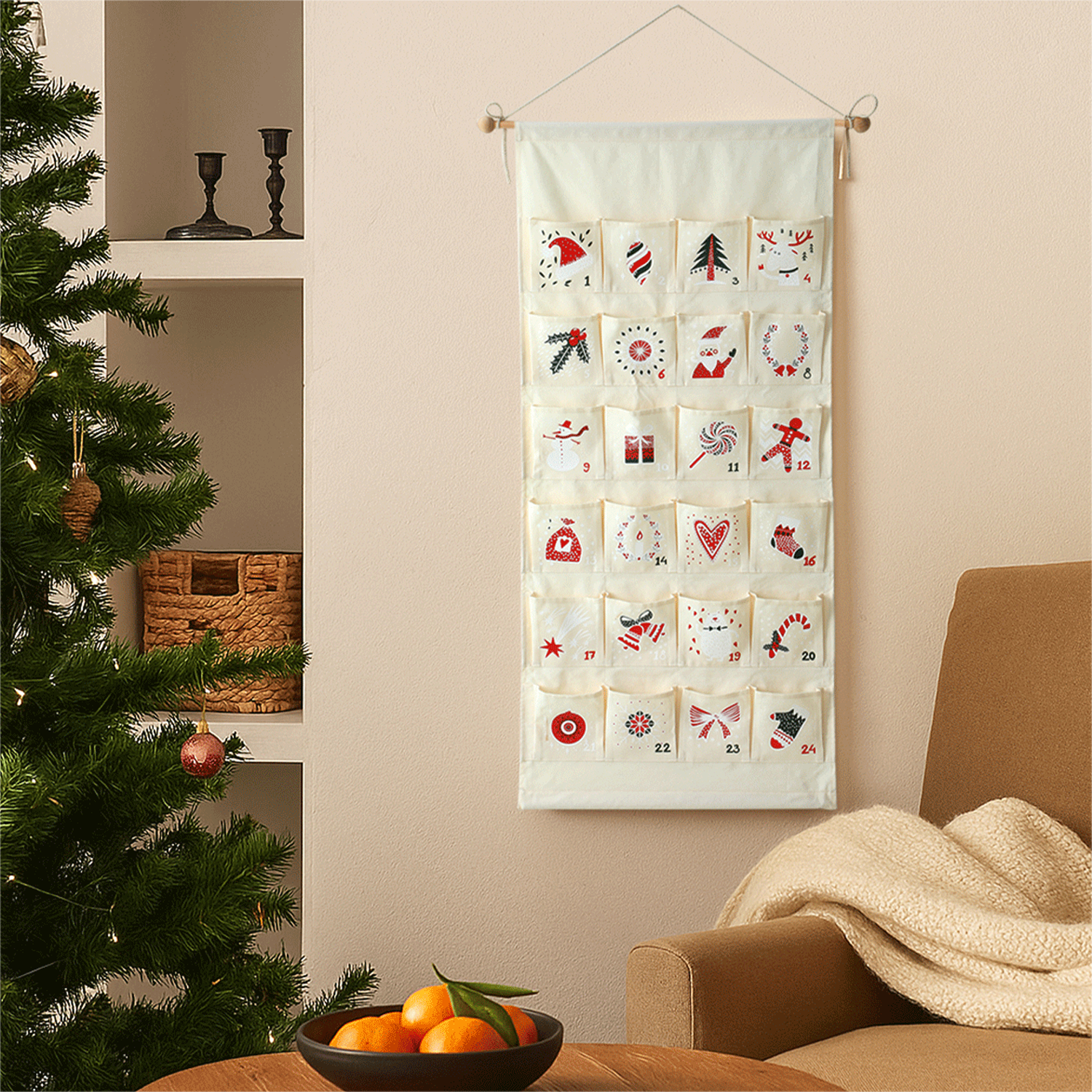 24 Pockets Christmas Advent Wall Hanging Calendar - Image 3