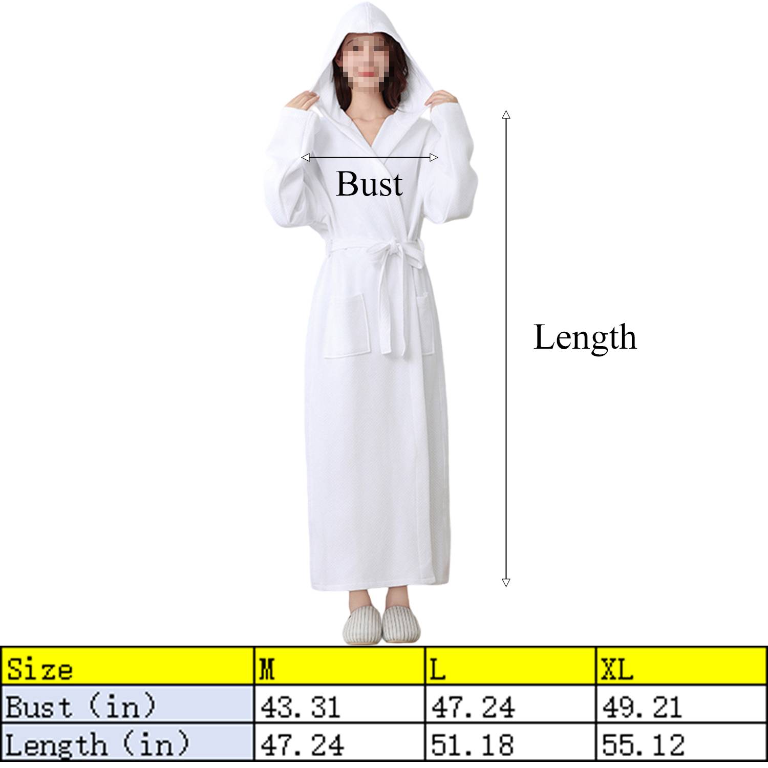 Women Hooded Cotton Bathrobe All-Season Long Robe - Image 3