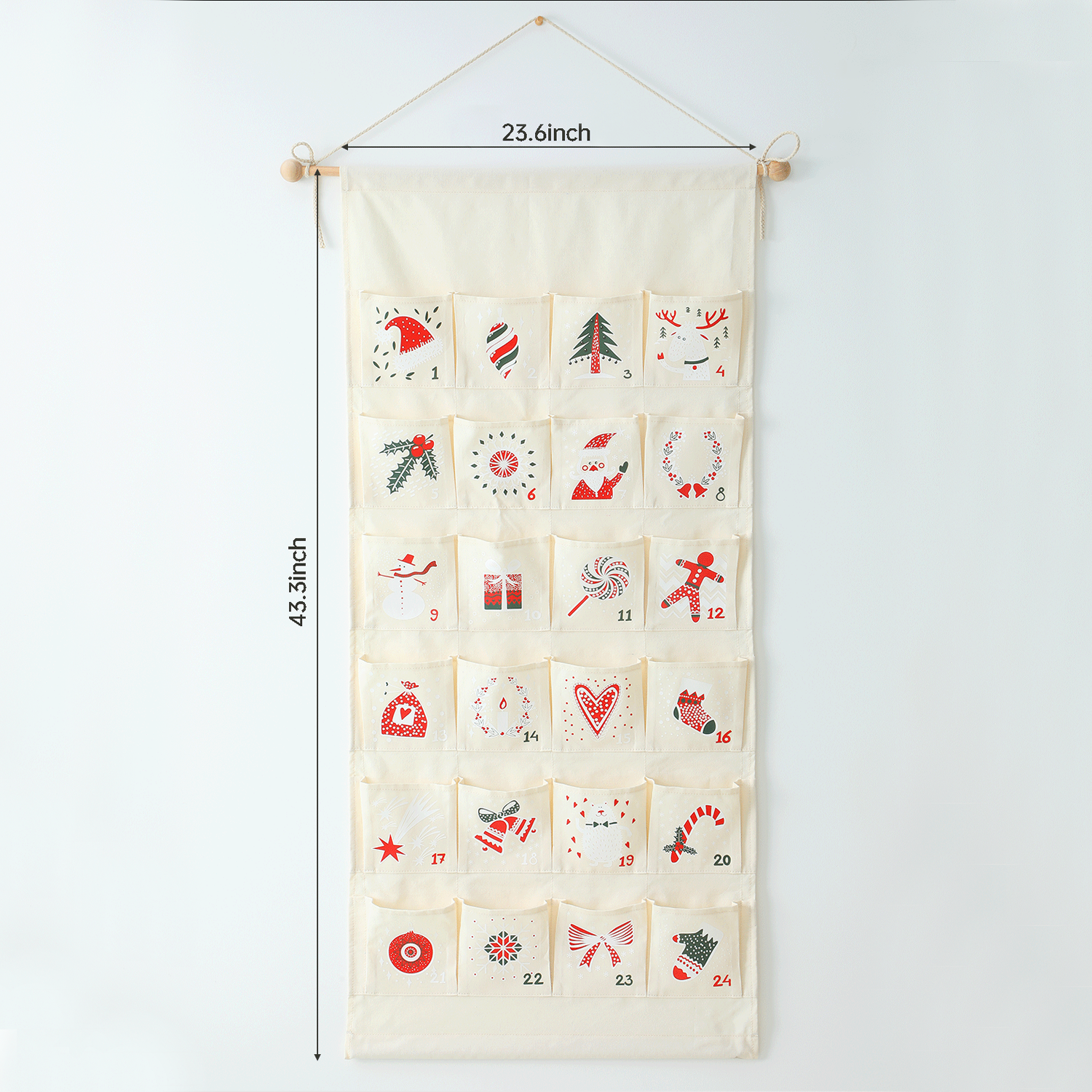 24 Pockets Christmas Advent Wall Hanging Calendar - Image 4