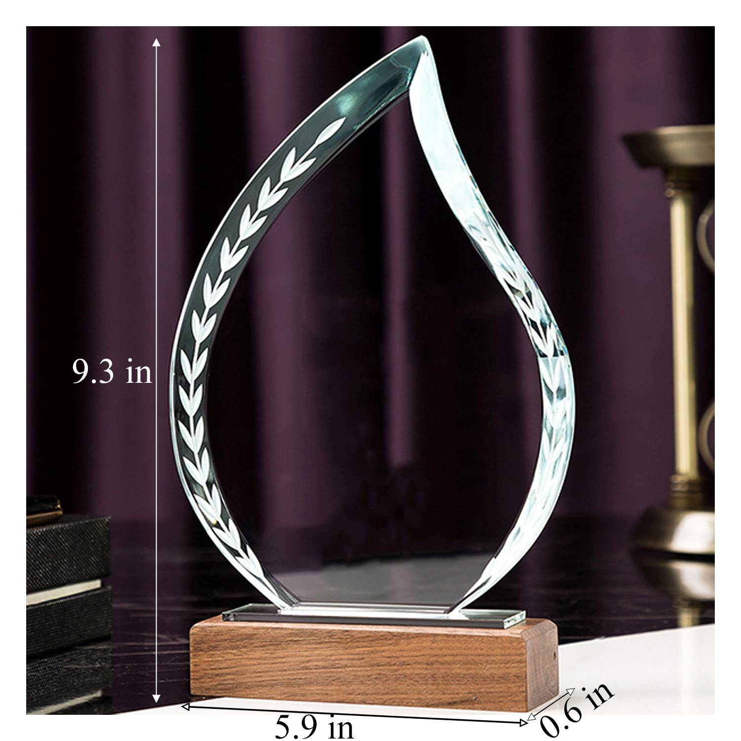 Teardrop Shaped Crystal Award Trophy w/ Wood Base - Image 4