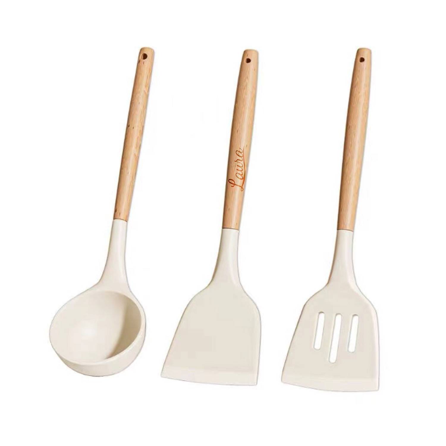 Silicone Kitchen Utensil Set—Heat-Resistant & Wooden Handle