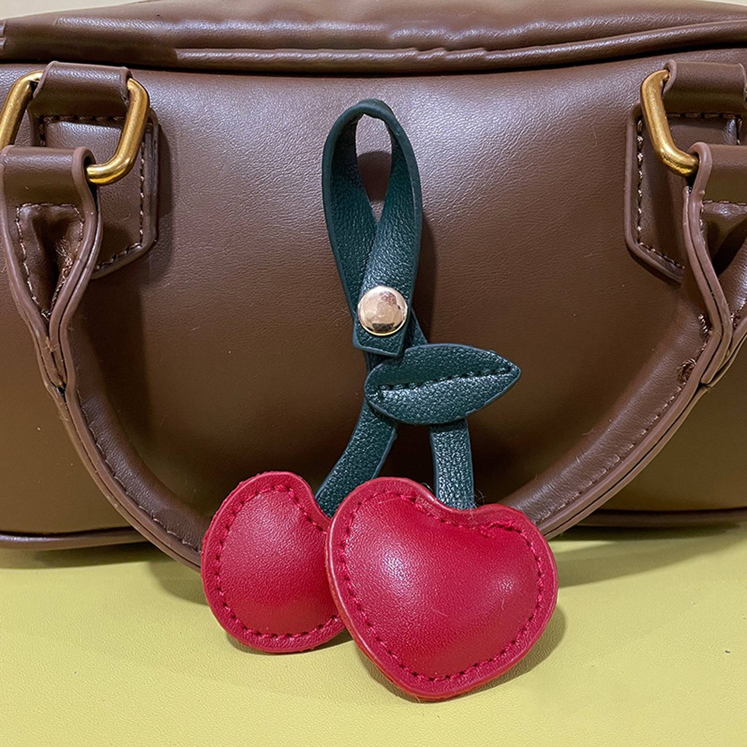 PU Leather Cherry Pendant Decoration Keychain - Image 3