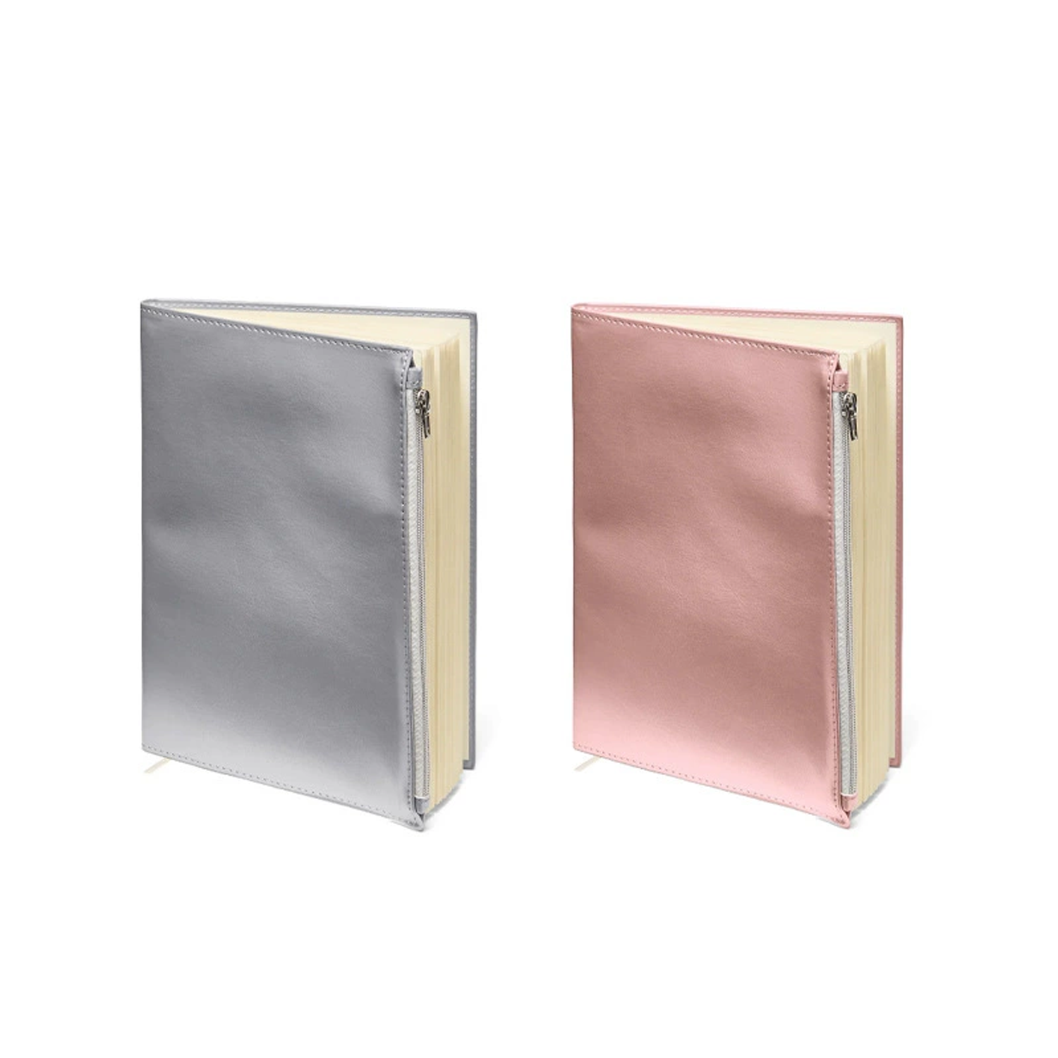 A5 Pearlized PU Leather Notebook w/ Zipper Pocket - Image 3