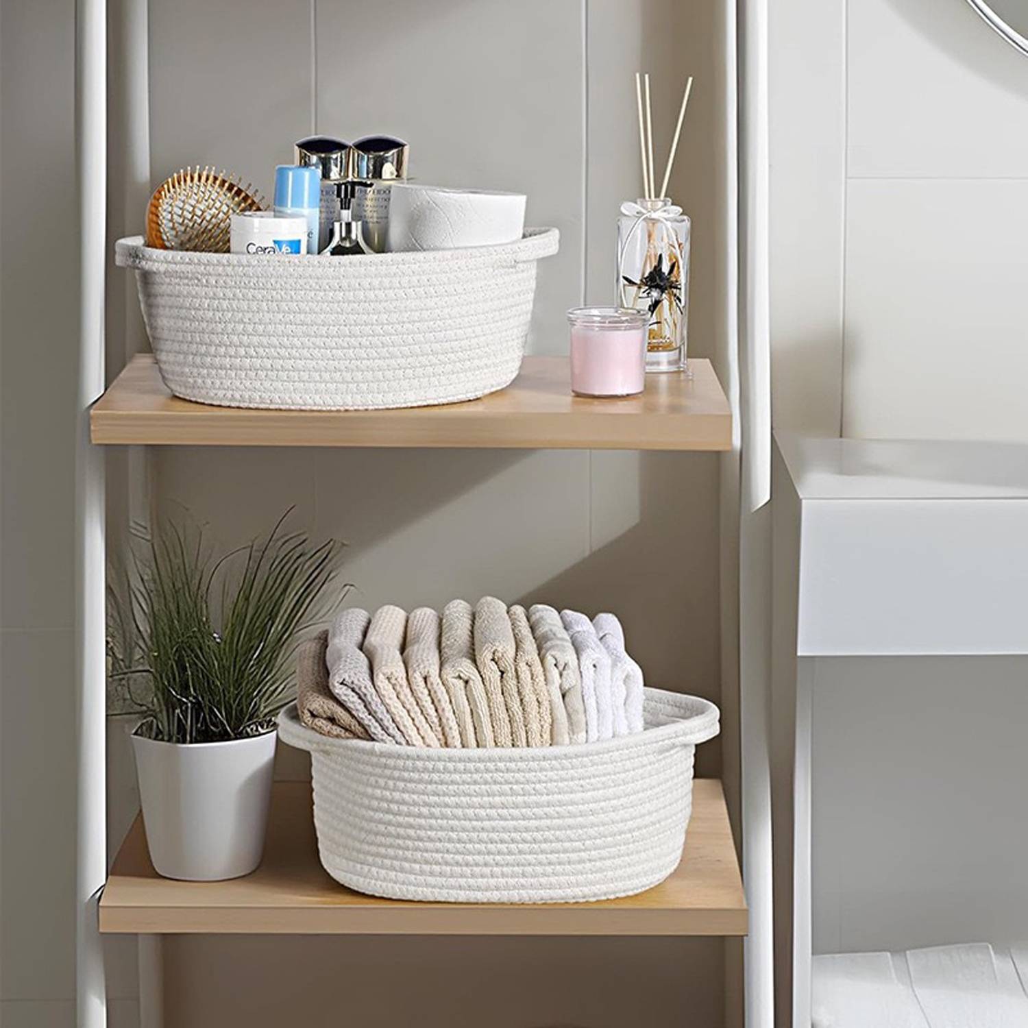 Hand Woven Cotton Rope Storage Basket - Image 3
