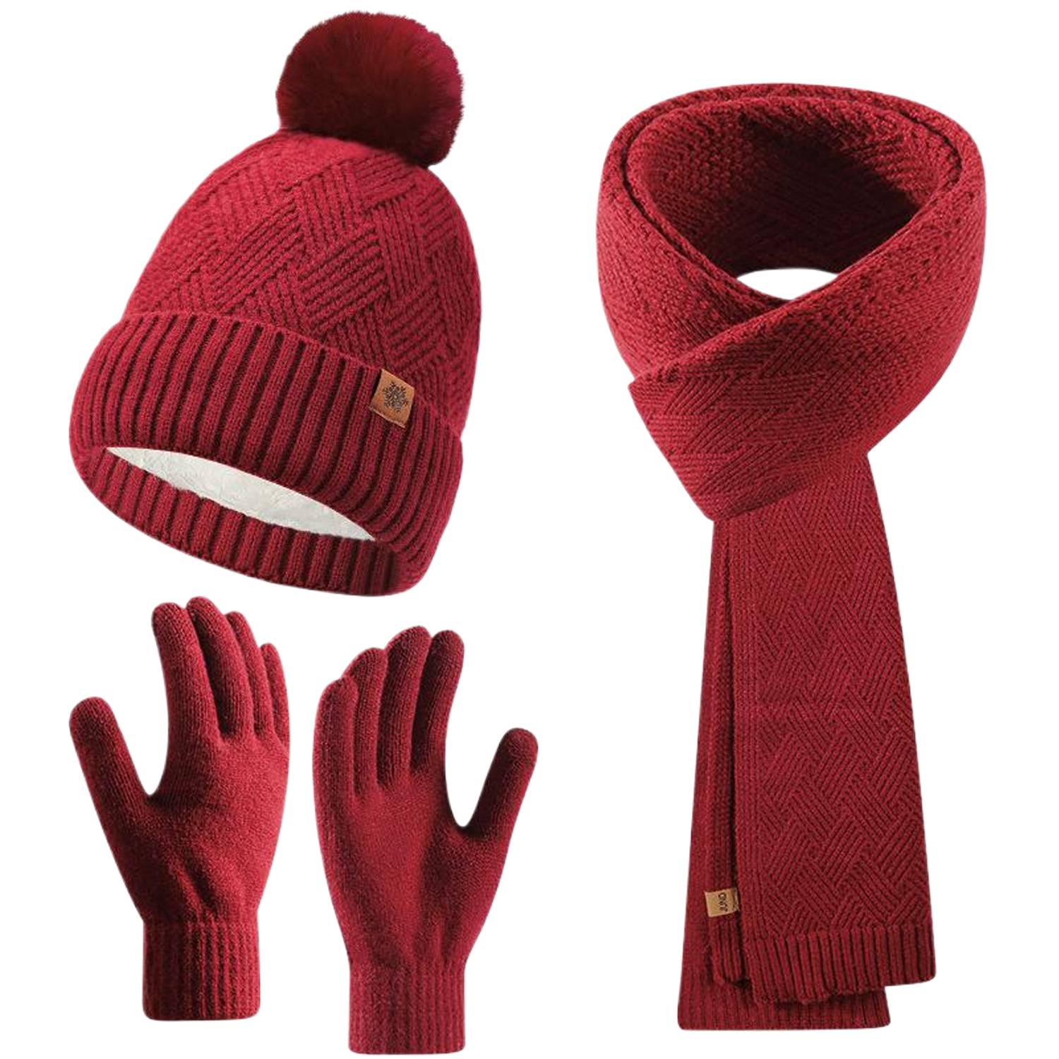 3 Pcs Winter Hat Scarf Gloves Knit Set - Image 7