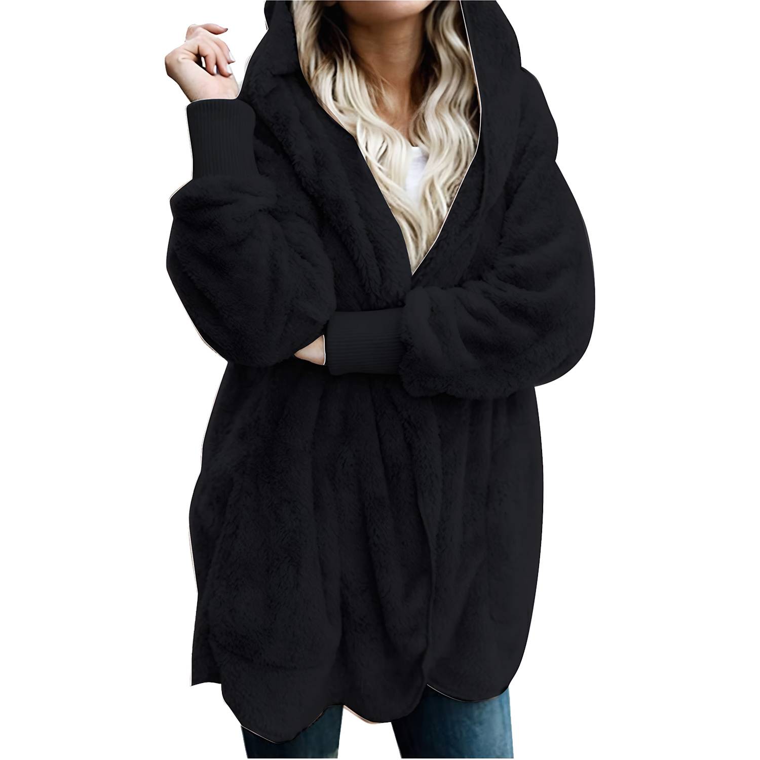 Women's Solid Color Fleece Warm Cardigan Coat - Image 8