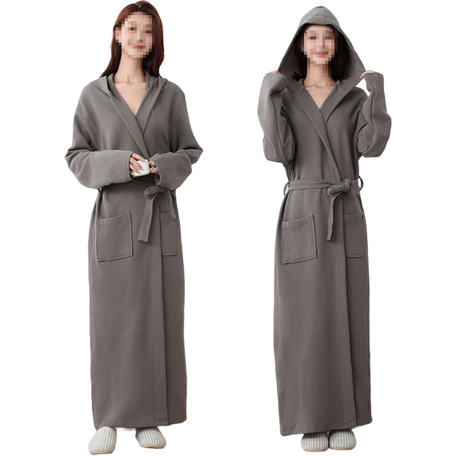 Women Hooded Cotton Bathrobe All-Season Long Robe - Image 9