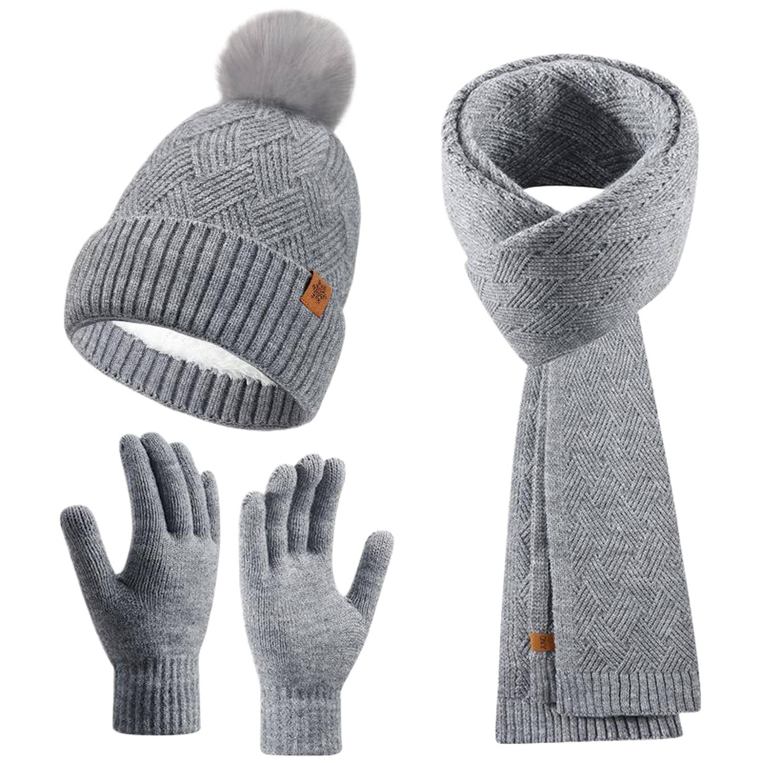 3 Pcs Winter Hat Scarf Gloves Knit Set - Image 10
