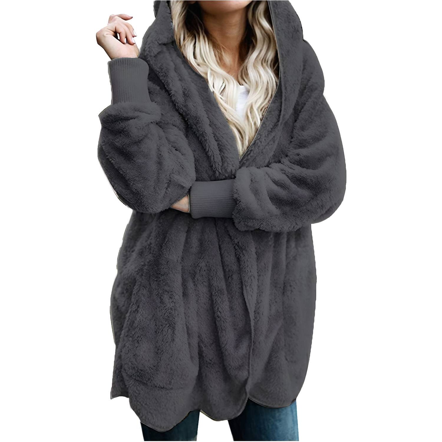 Women's Solid Color Fleece Warm Cardigan Coat - Image 5