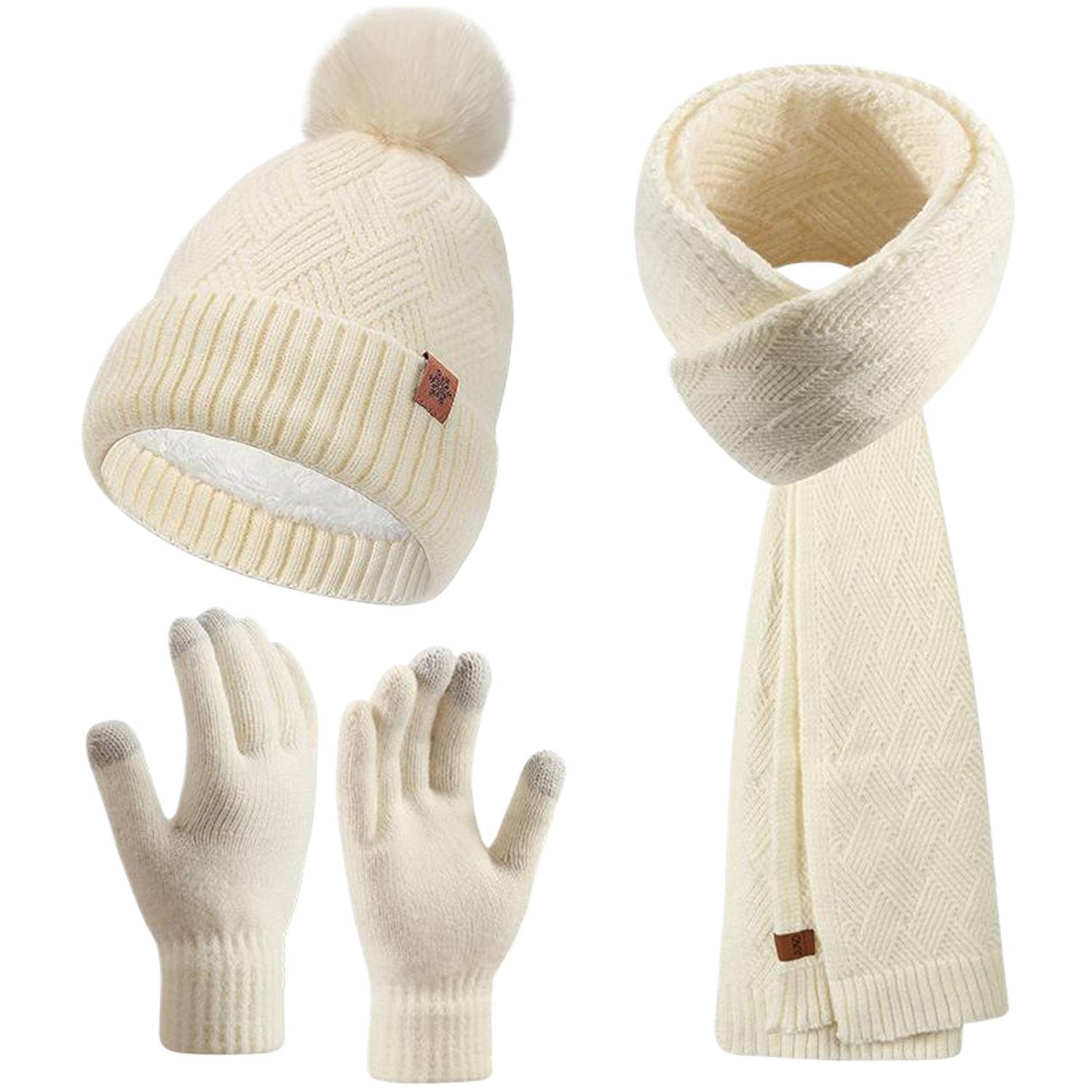 3 Pcs Winter Hat Scarf Gloves Knit Set - Image 11