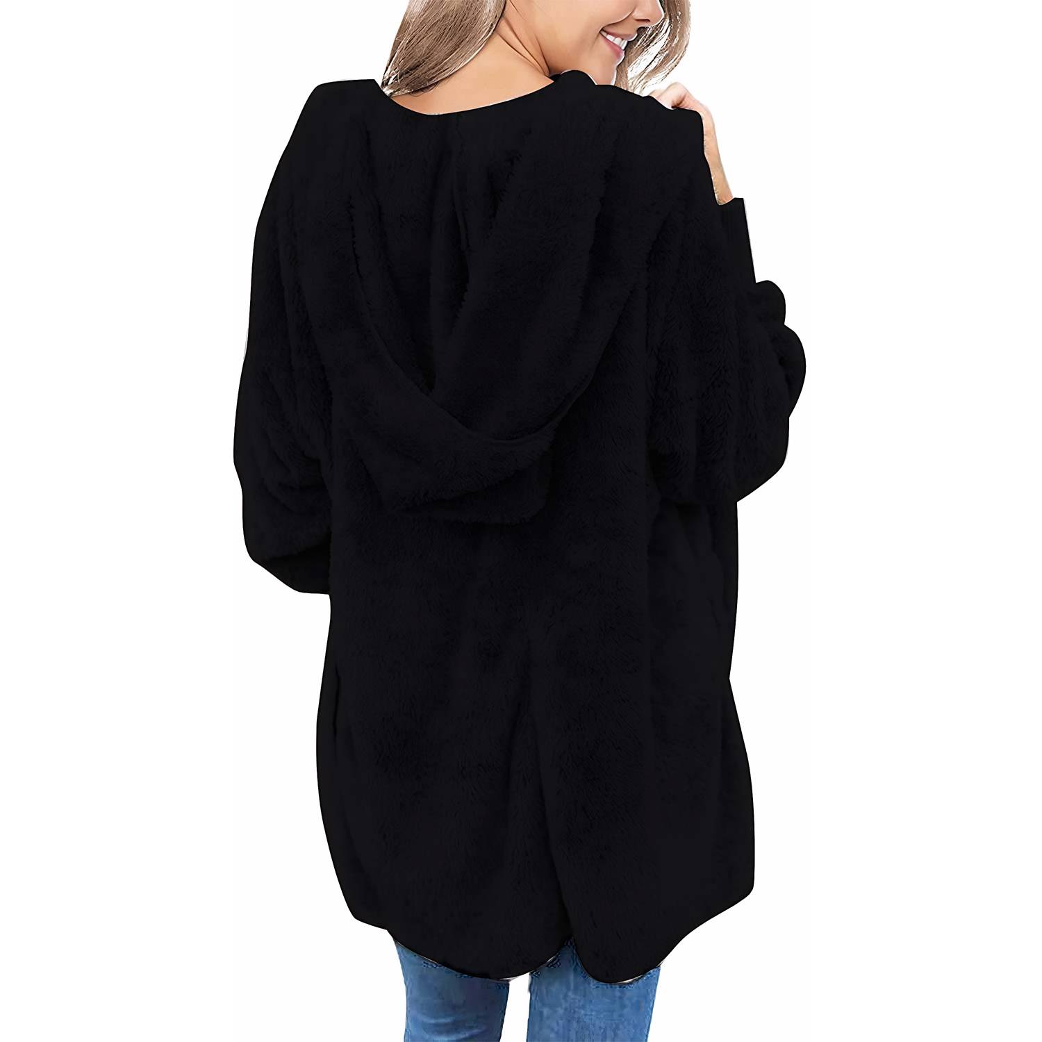 Women's Solid Color Fleece Warm Cardigan Coat - Image 3