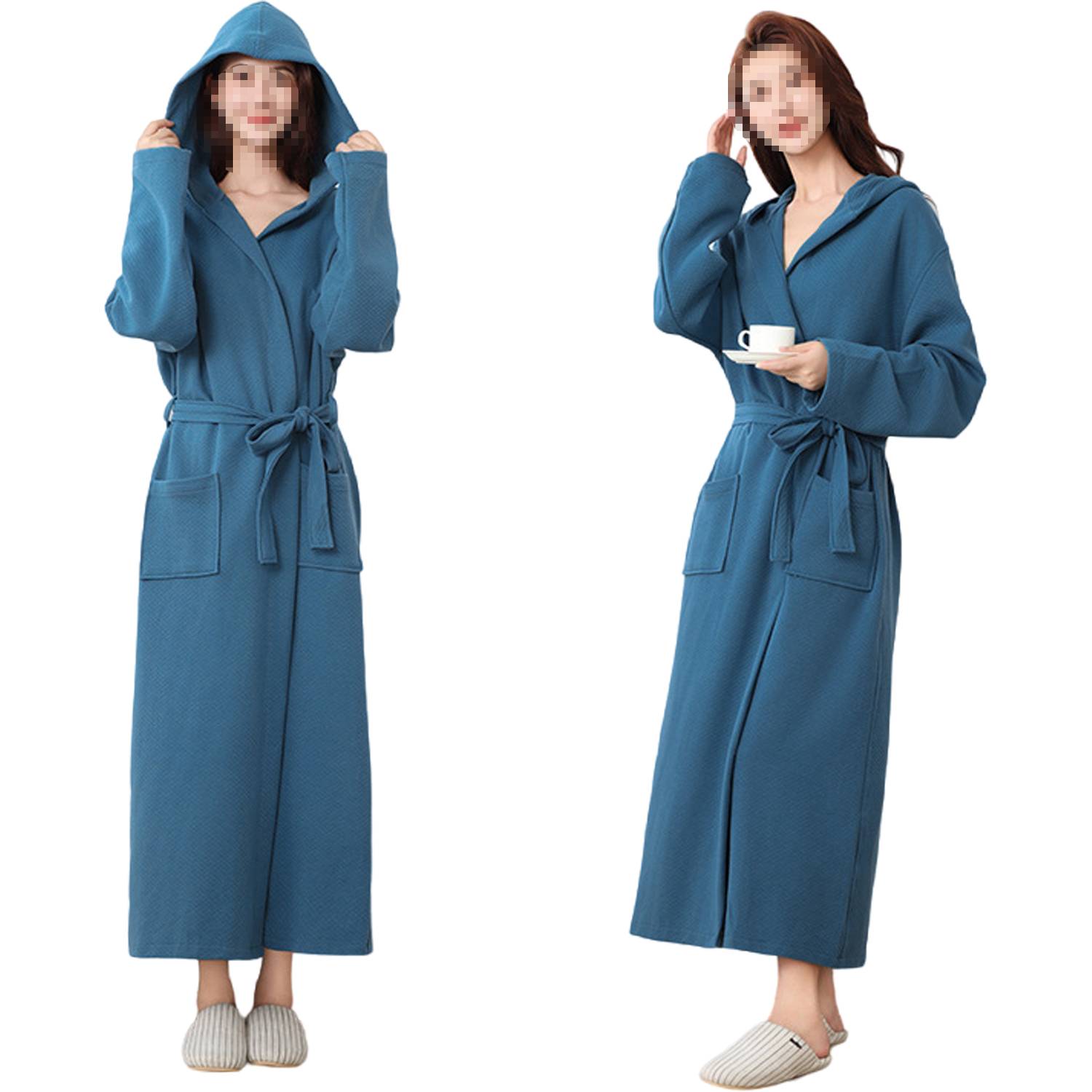 Women Hooded Cotton Bathrobe All-Season Long Robe